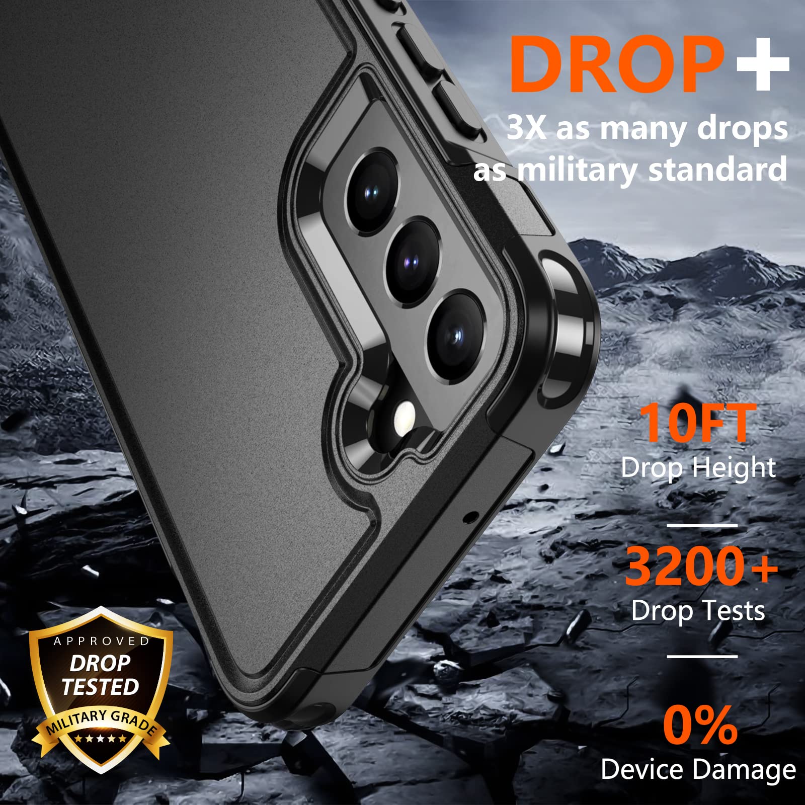 Spidercase For Samsung Galaxy S22 Case, [10 Ft Military Grade Drop Protection],2 Pack [Tempered Glass Screen Protector+Camera Le