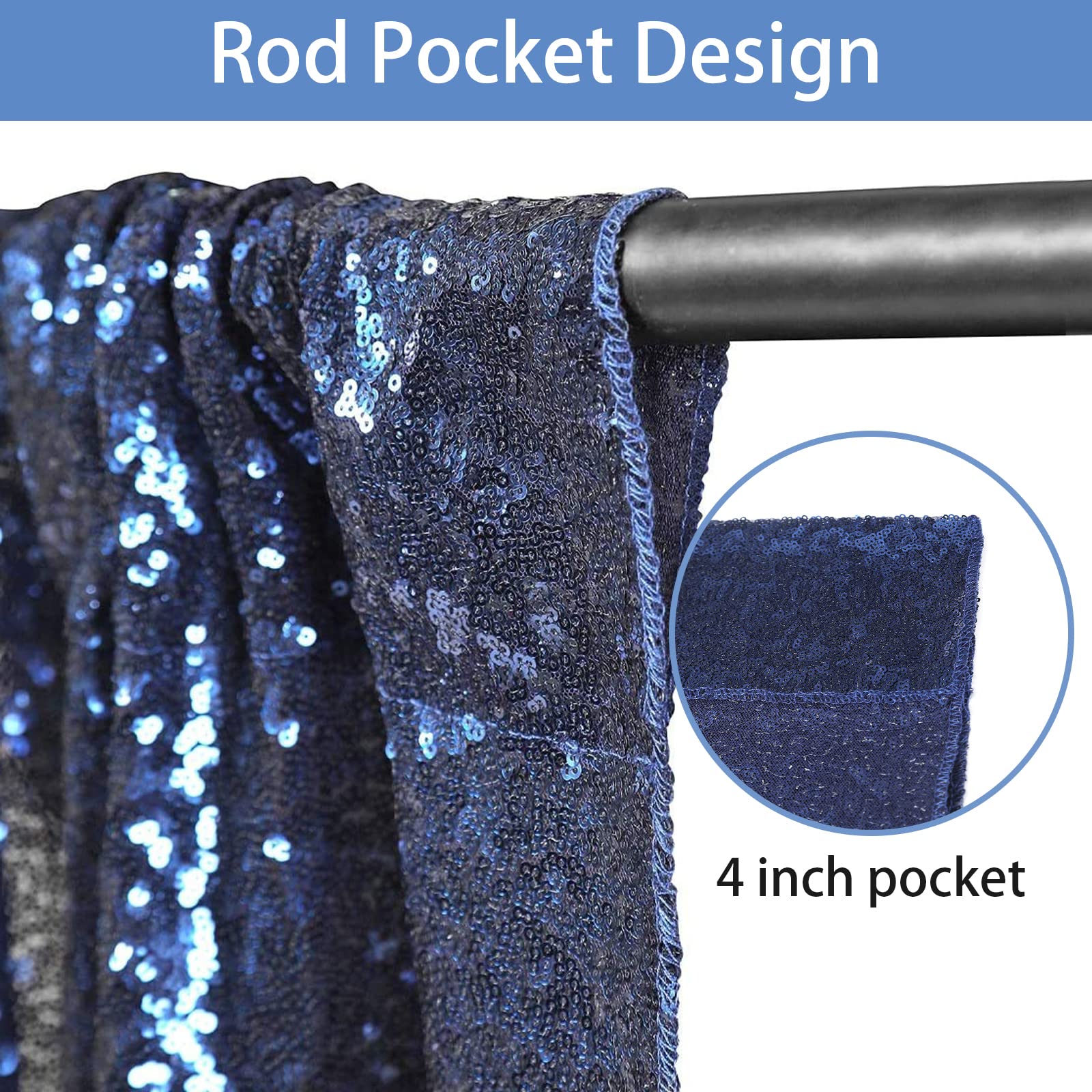 Hahuho Navy Sequin Backdrop Curtain, 4Pcs 2Ftx8Ft Glitter Backdrop Curtain For Parties, Christmas, Wedding, Party Decoration(4 P