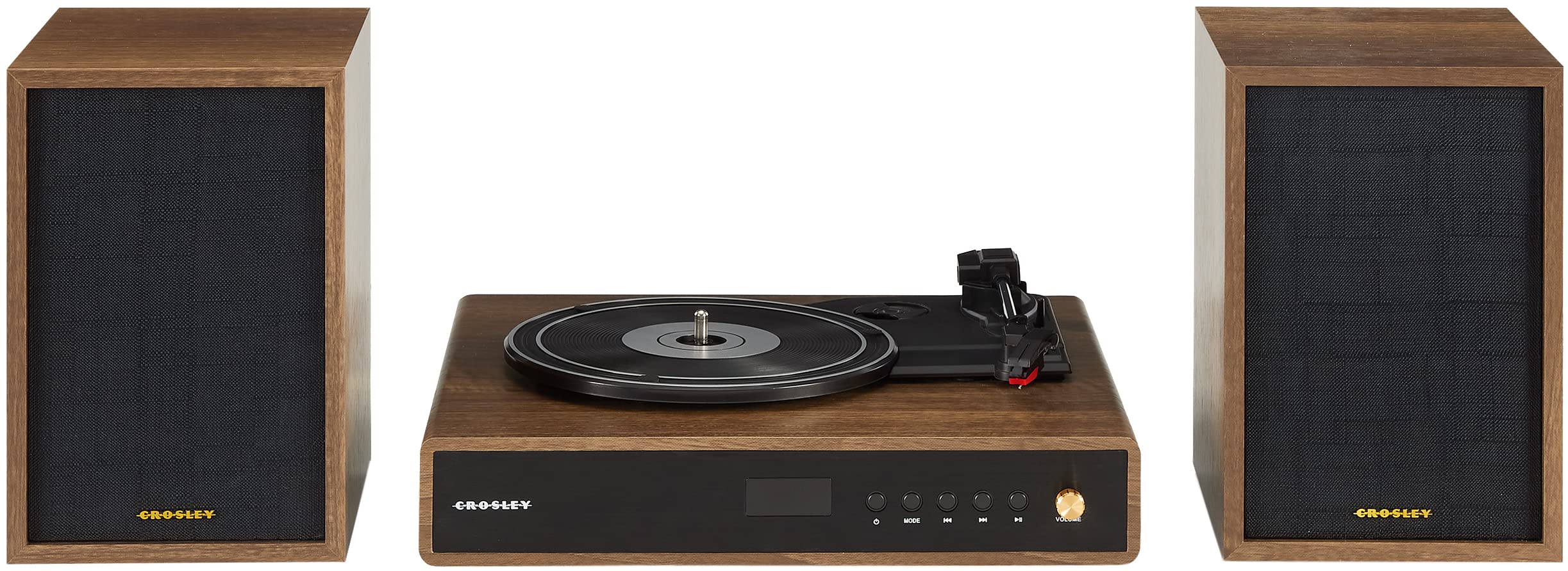 Crosley Cr7019A Wa Alto 3 Speed Turntable Shelf System With Bluetooth, Fm Radio, And Matching Stereo Speakers, Walnut