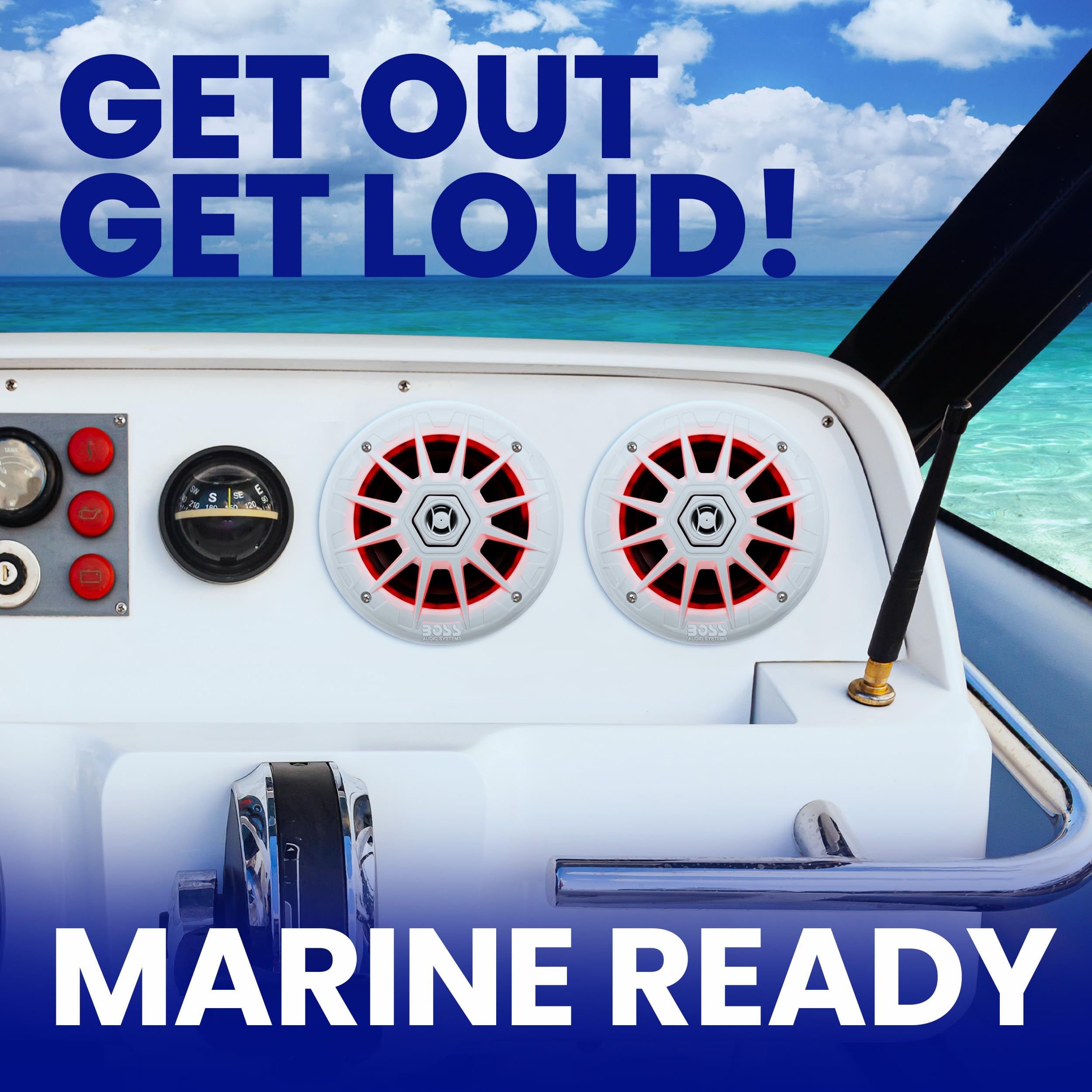 Boss Audio Systems Mrgb65 6.5 Inch Marine Boat Stereo Speakers - 200 Watts (Per Pair), Coaxial, 2 Way, Full Range, 4 Ohms, Multi
