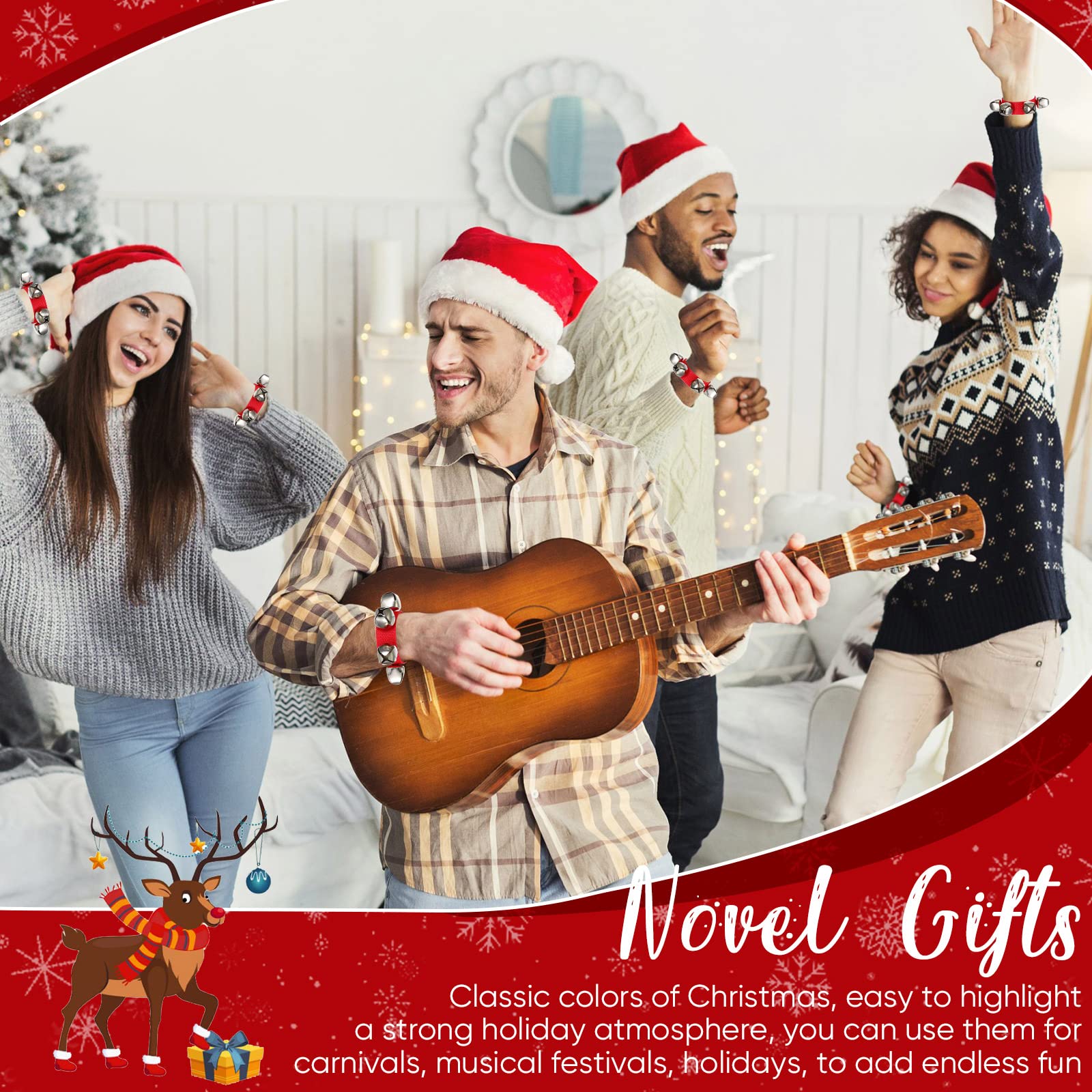 12 Pcs Christmas Wrist Band Bells Bracelets Wrist Band Shaking Bells Musical Instruments Adjustable Bells Rhythm Wristband Bells