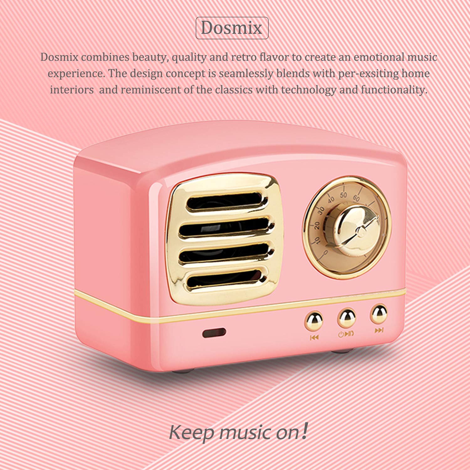 Dosmix Portable Bluetooth Stereo Speaker, Enhanced Bass Retro Wireless Vintage Speaker With Tf Card Slot, Built In Mic For Trave