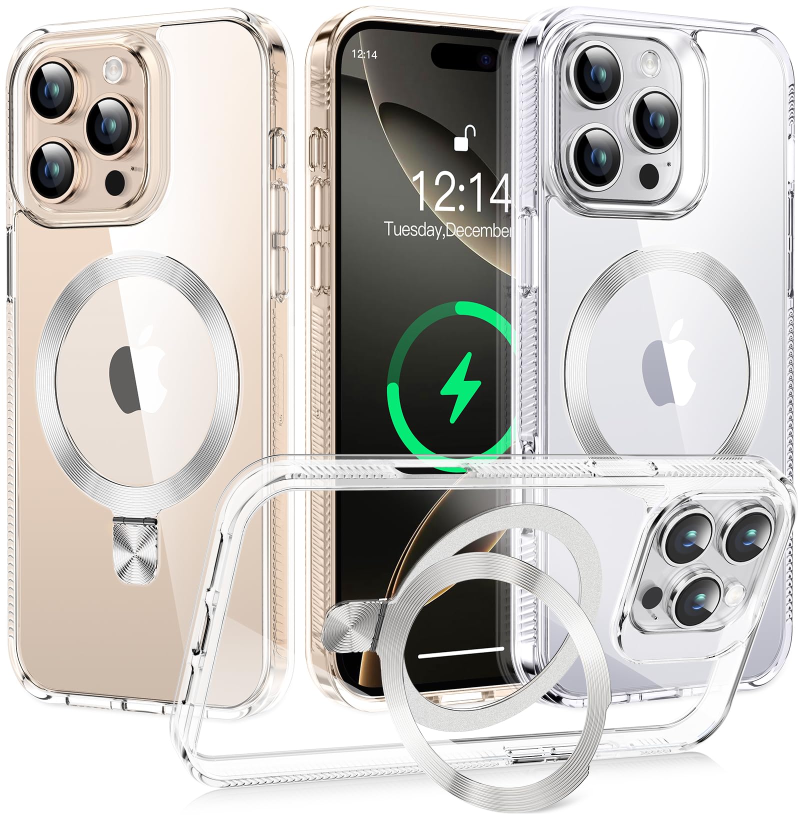 Tlikemiss [Cd Ring Compatible With Magsafe Invisible Stand] Magnetic For Iphone 16 Pro Case, [Clear Bumper Non Yellowing] [Look