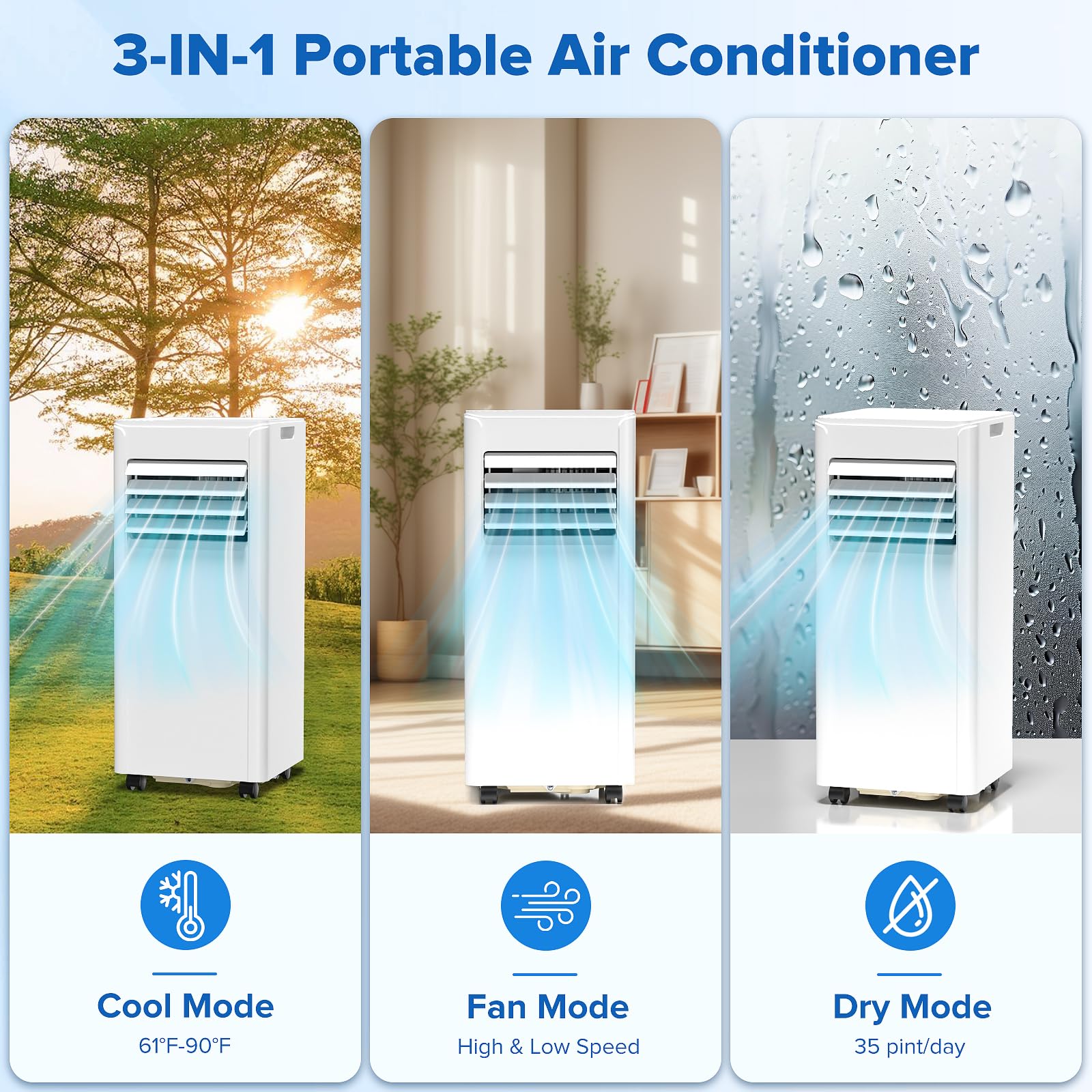 Zafro 10000 Btu Portable Air Conditioner Cools Up To 450 Sq. Ft., Remote Control, Led Display, 3-In-1 Modes Portable Ac Units Wi