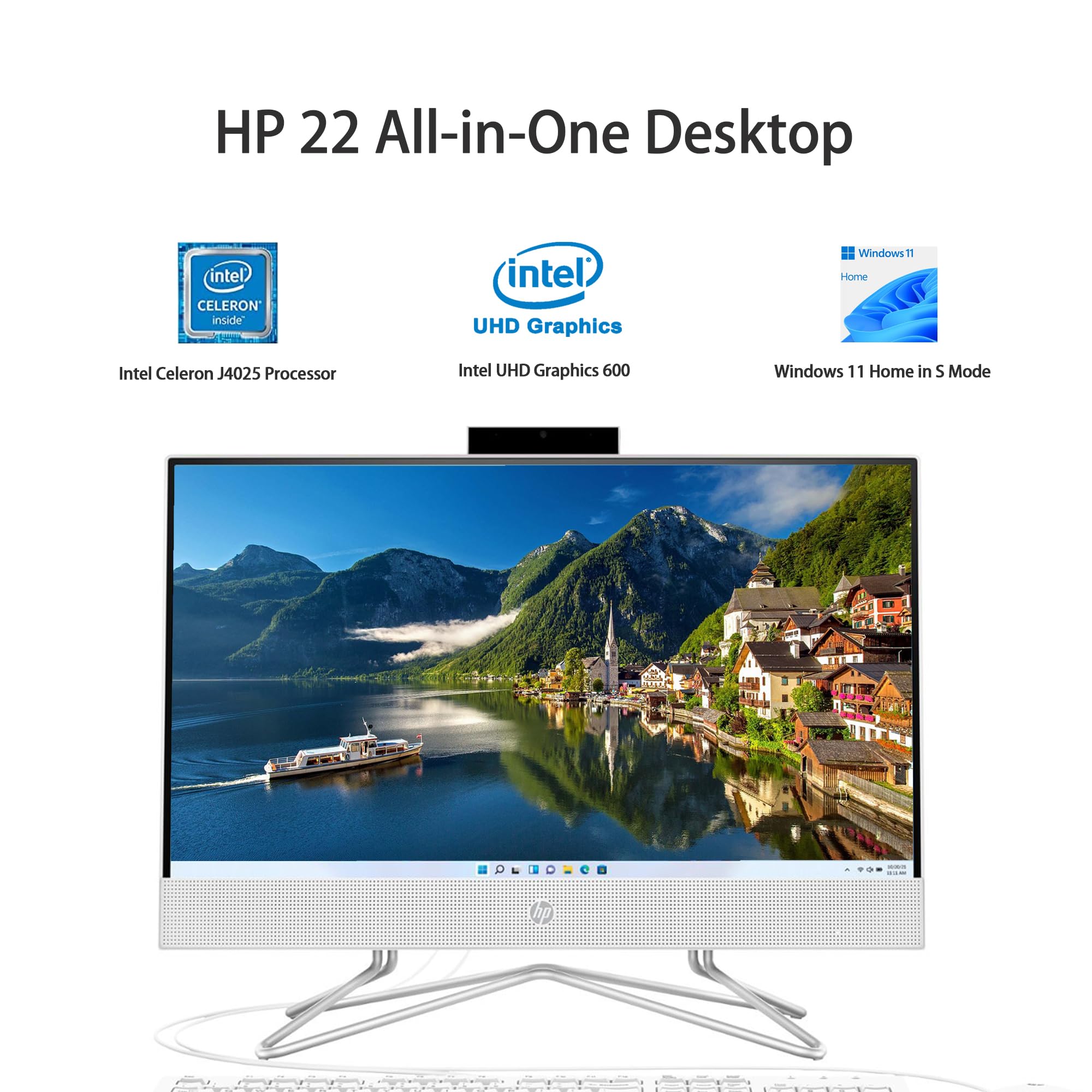Hp 22 All-In-One Desktop, 21.5'' Fhd Display, Intel Celeron J4025 Processor, 16Gb Ddr4 Ram, 1Tb Pcie Ssd, Webcam, Wi-Fi, Hdmi, R