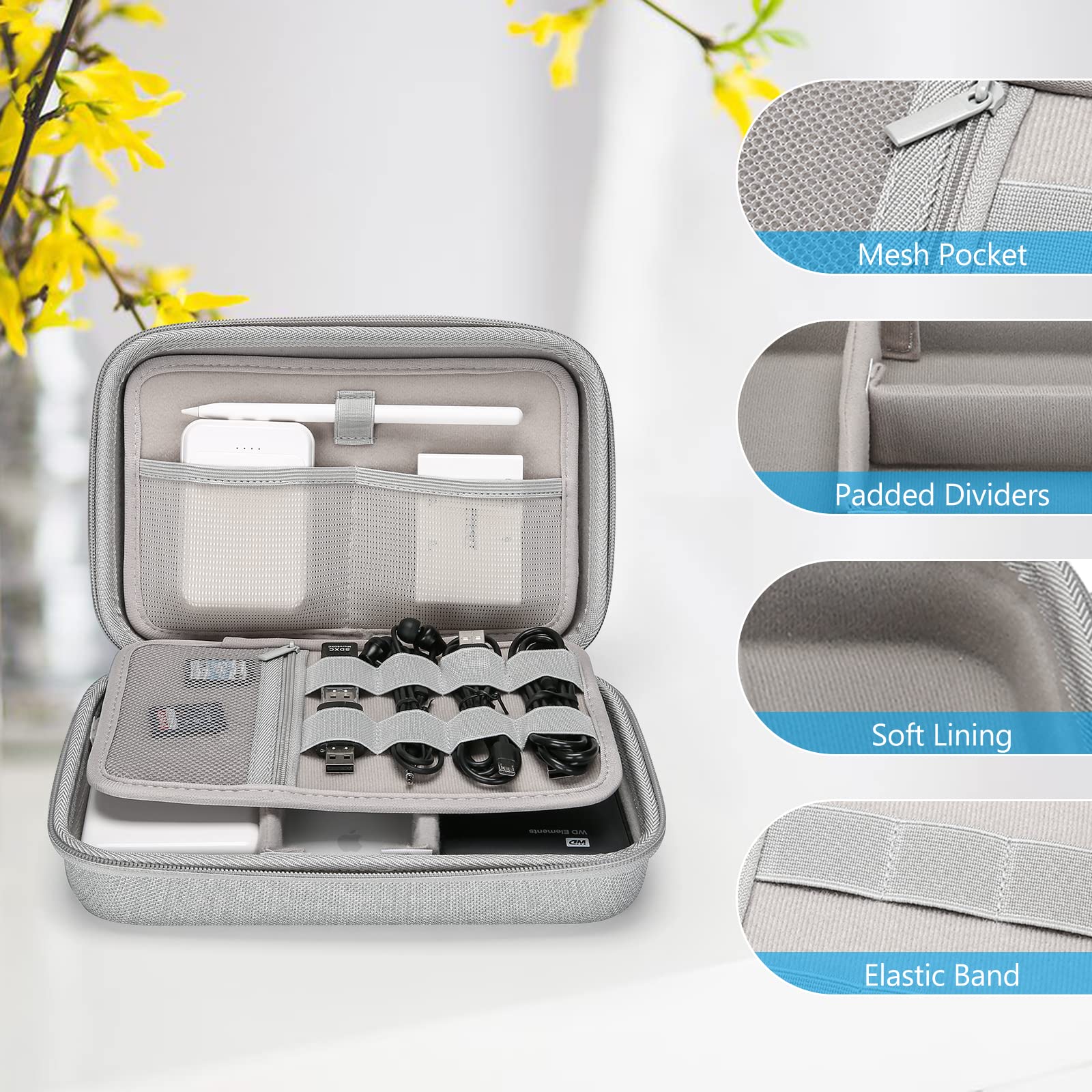 Procase Hard Travel Electronic Organizer Case For Macbook Power Adapter Chargers Cables Power Bank Apple Magic Mouse Apple Pencil Usb Flash Disk Sd Card Small Portable Accessories Bag  L, Grey