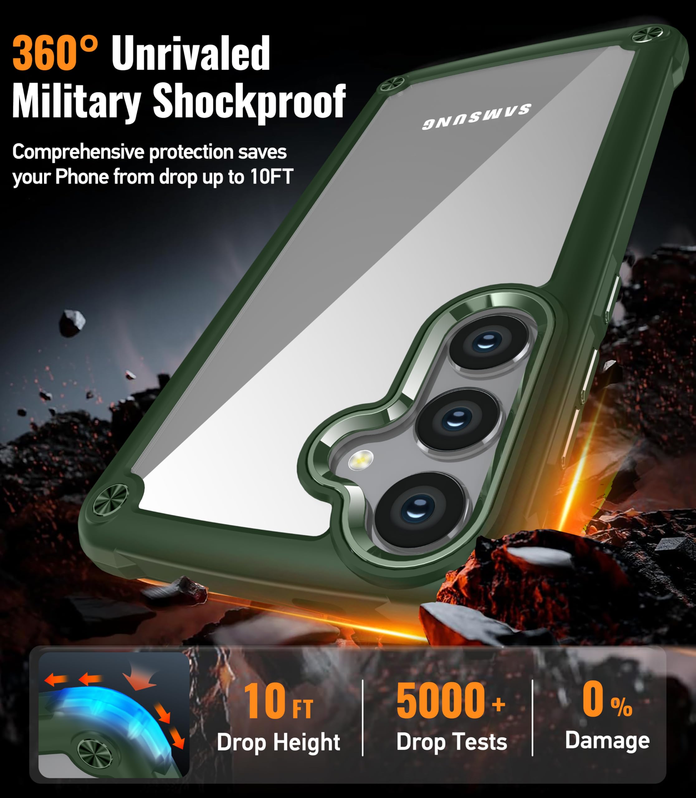 Oterkin For Samsung Galaxy S24 Plus Case Clear, [20X Anti-Yellowing] S24 Plus Case With [Built-In 4 Airbags][10Ft Military Grade