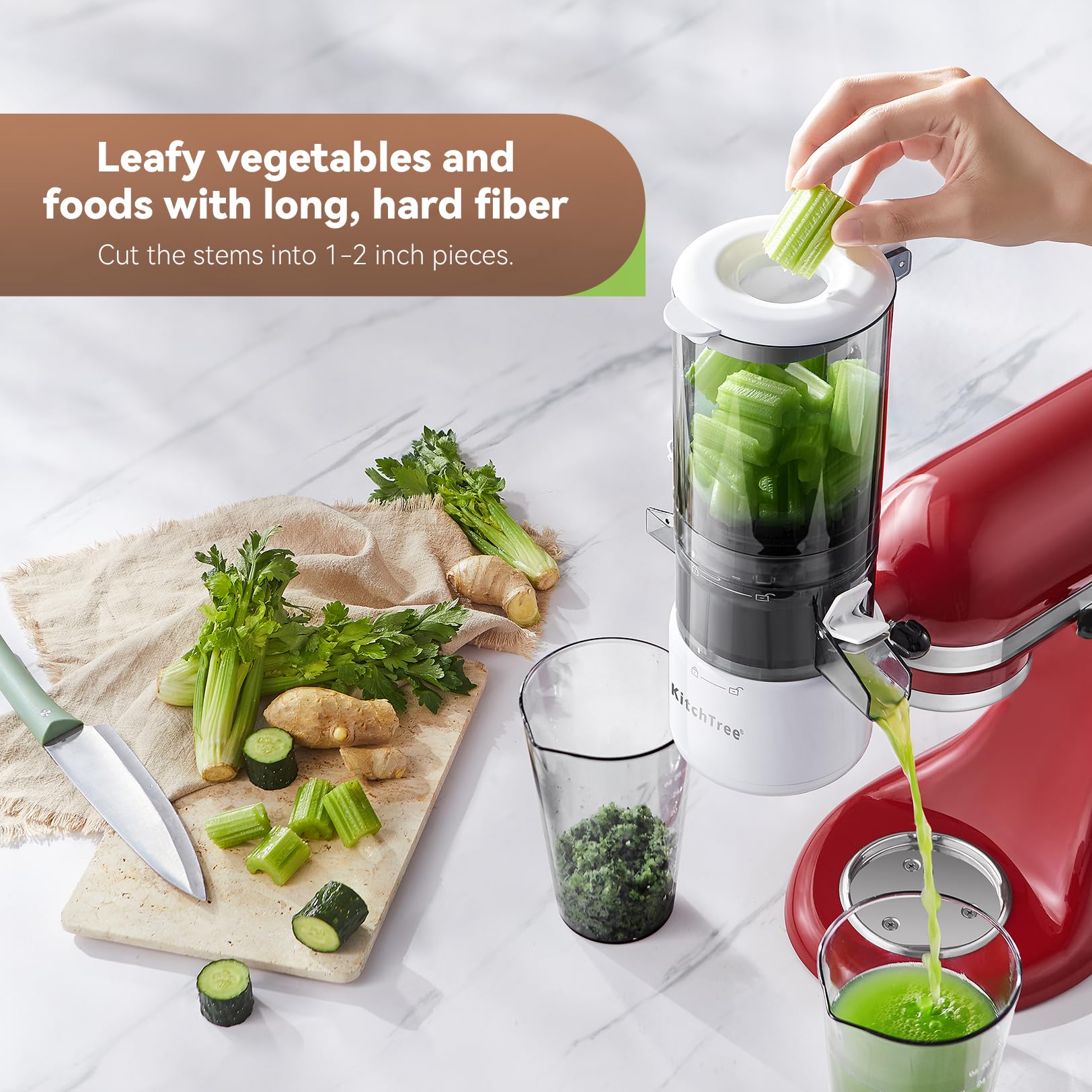 Kitchtree Slow Cold Press Juicer Attachment For Kitchenaid Stand Mixer, 4.2'' Large Feed Chute Fit Whole Vegetables & Fruits, Ma
