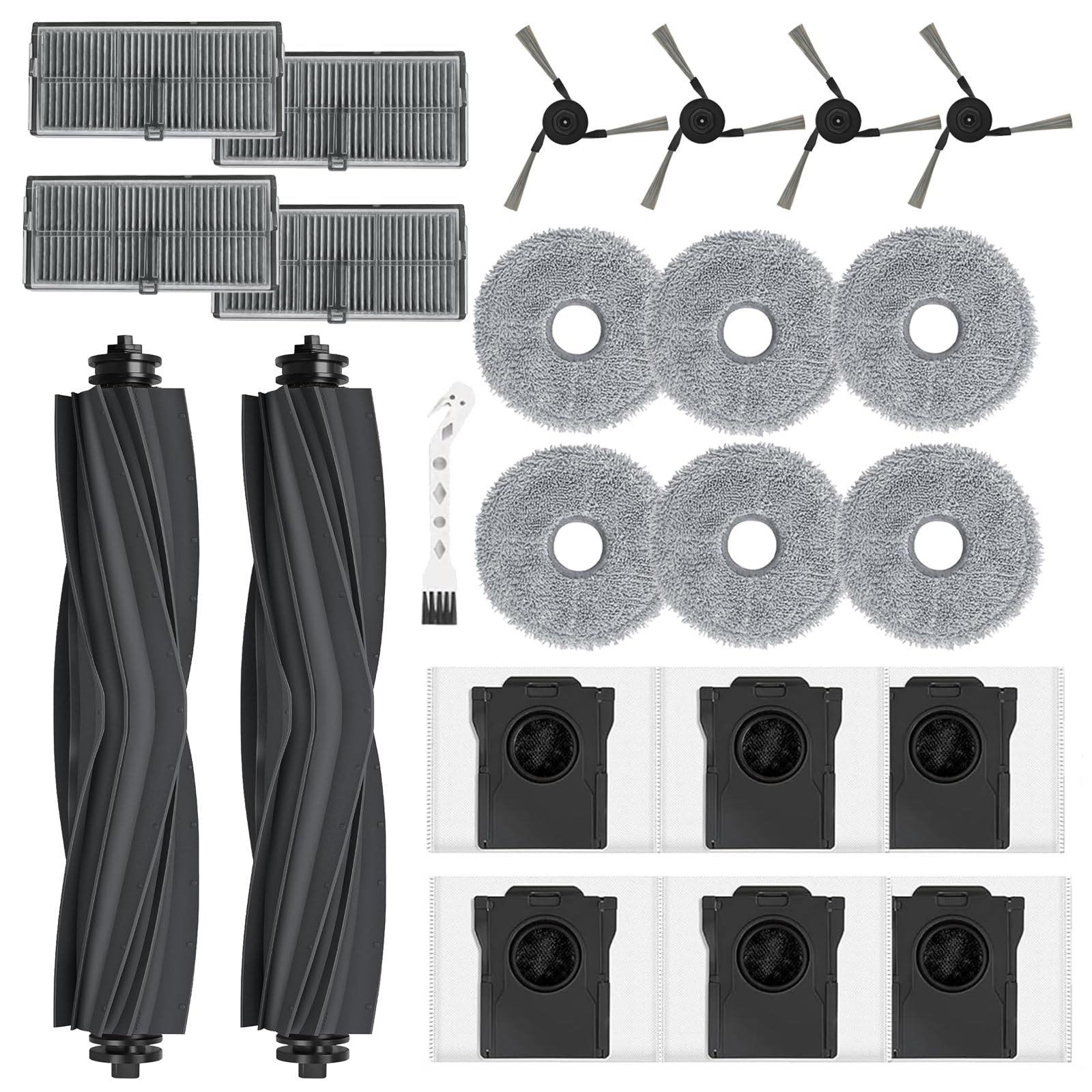 23 Pcs Replacement Parts for Dreame L40 Ultra, X40 Ultra, X40 Master, and Mova P10/P50 Pro Ultra Robot Vacuum, 2 Main Brushes, 4