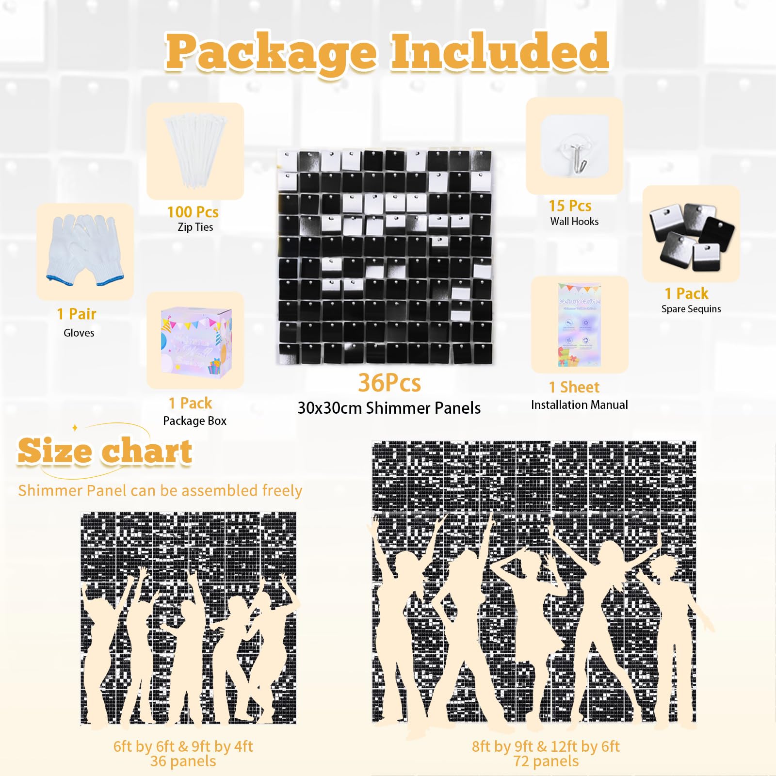 Black Sequin Panels Backdrop Shimmer Wall Backdrop Pack Of 36 Panels Shiny Backdrops Wedding Background Decoration Walls