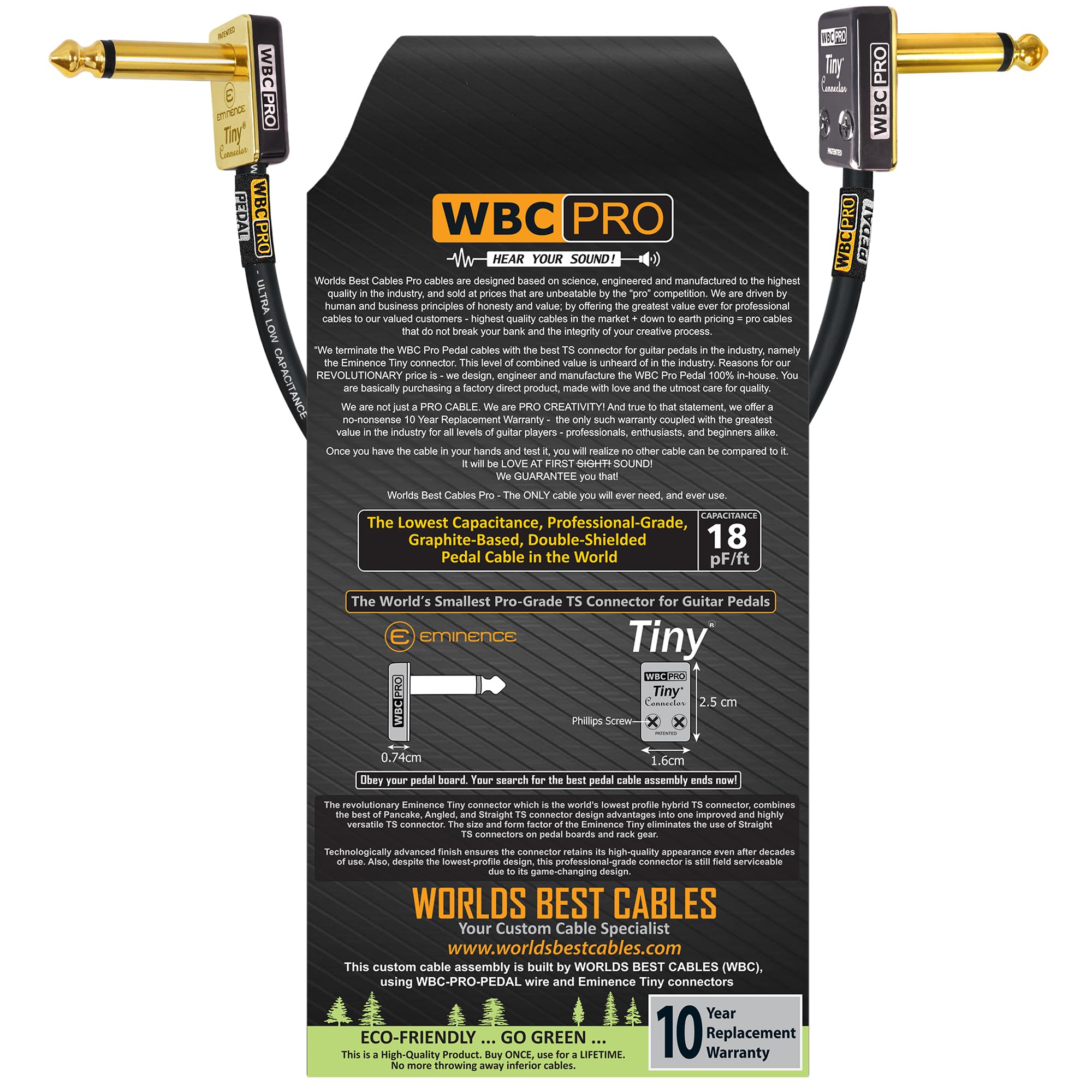 12 Inch   Wbc Pro Pedal   22 Awg   Low Cap (18Pf/Ft)   Pro Grade   Graphite Based   Dual Shielded Pedal, Effects, Patch, Instrum