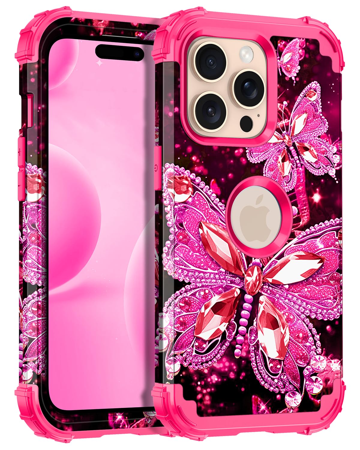 Miqala Compatible with iPhone 15 Pro Max Case,Glow in The Dark Three Layer Heavy Duty Shockproof Full Protection Hard Plastic Bu