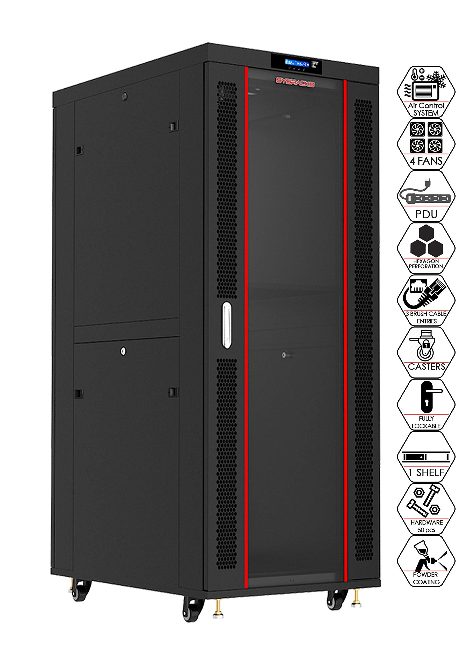 Server Rack   Locking Cabinet   Network Rack Cabinet Enclosure   42U   Rack Mount   32 Inch Deep   Server Cabinet   On Wheels   Shelf   Cooling Fan   Thermostat   Sysracks   Srf