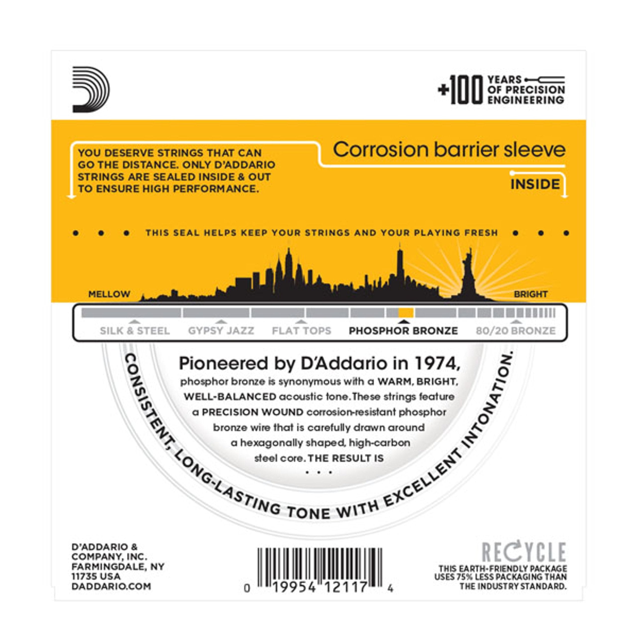 Daddario Acoustic Guitar Strings, Phosphor Bronze, Ej19, Light Top/Medium Bottom Gauge Bluegrass 12-56, 6-String Set, Pack Of 1