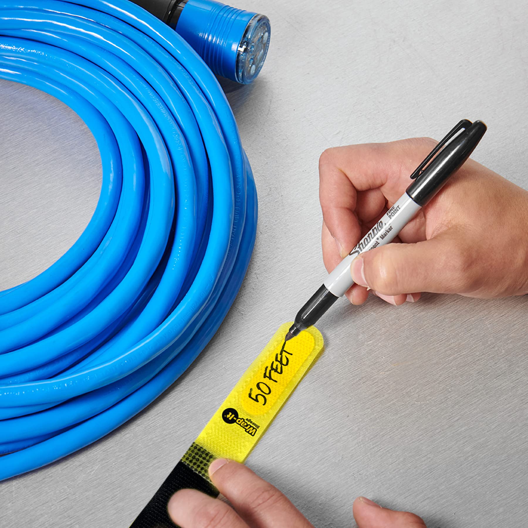 Wrap It Storage Hook And Loop Cinch Straps 12'' 16 Pack (Yellow/Black) With Write On Label For Easy Cord Identification And Cabl