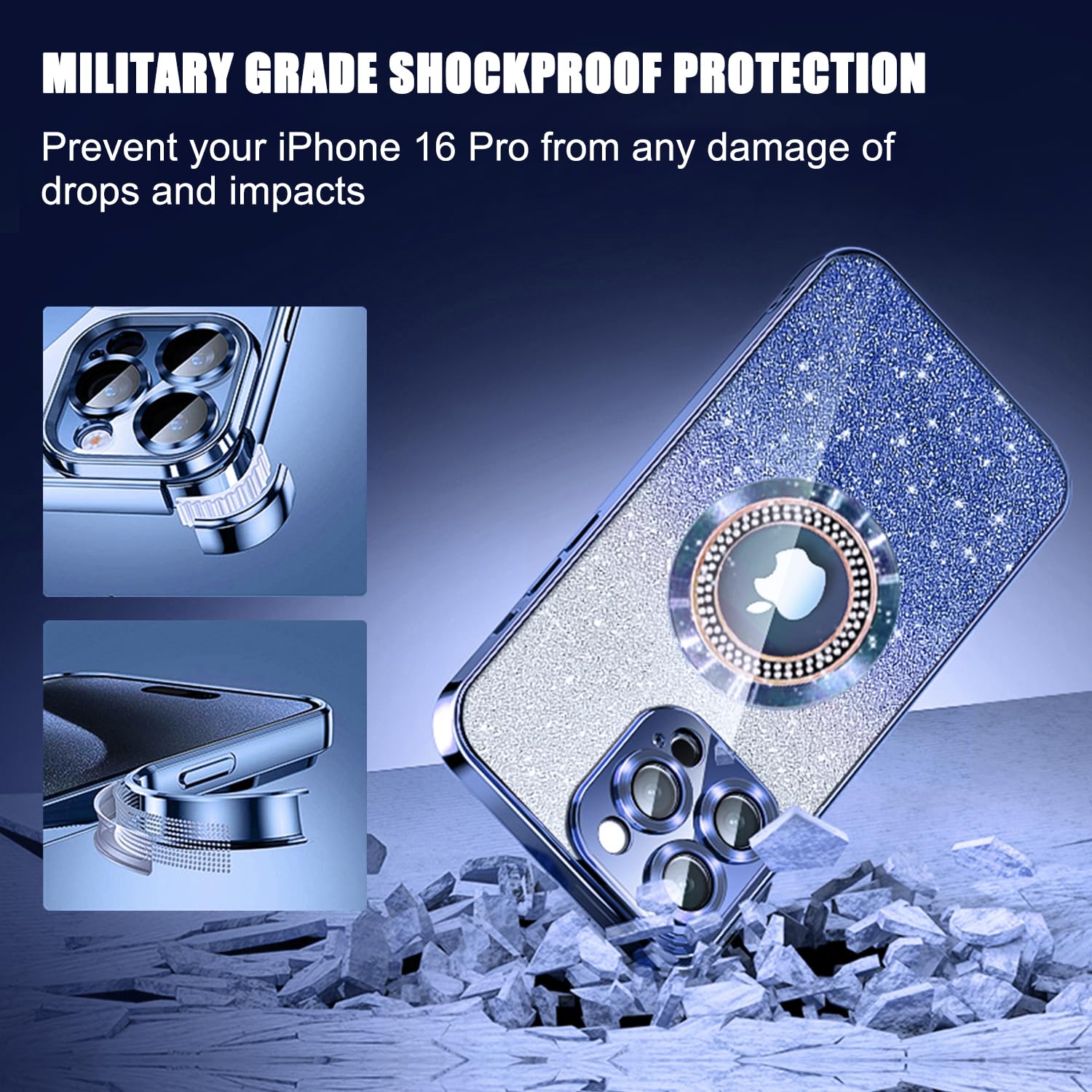 Misscase For Iphone 16 Pro Magnetic Glitter Case Compatible With Magsafe,Full Protection Slim Shockproof Anti Scratch Case With