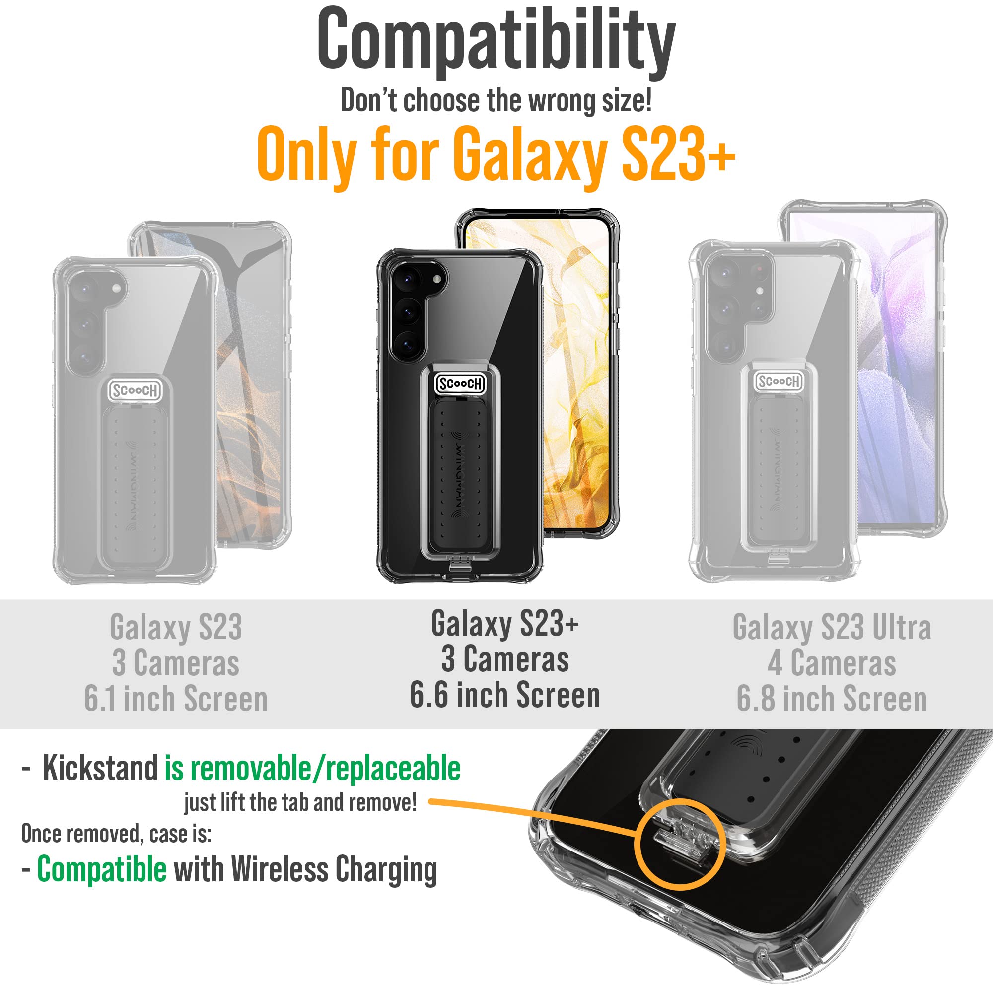 Scooch Wingman Case With Pop Out Car Mount, Grip, And Kickstand For Samsung Galaxy S23+ Plus Case [10 Ft Drop Protection] Bundle