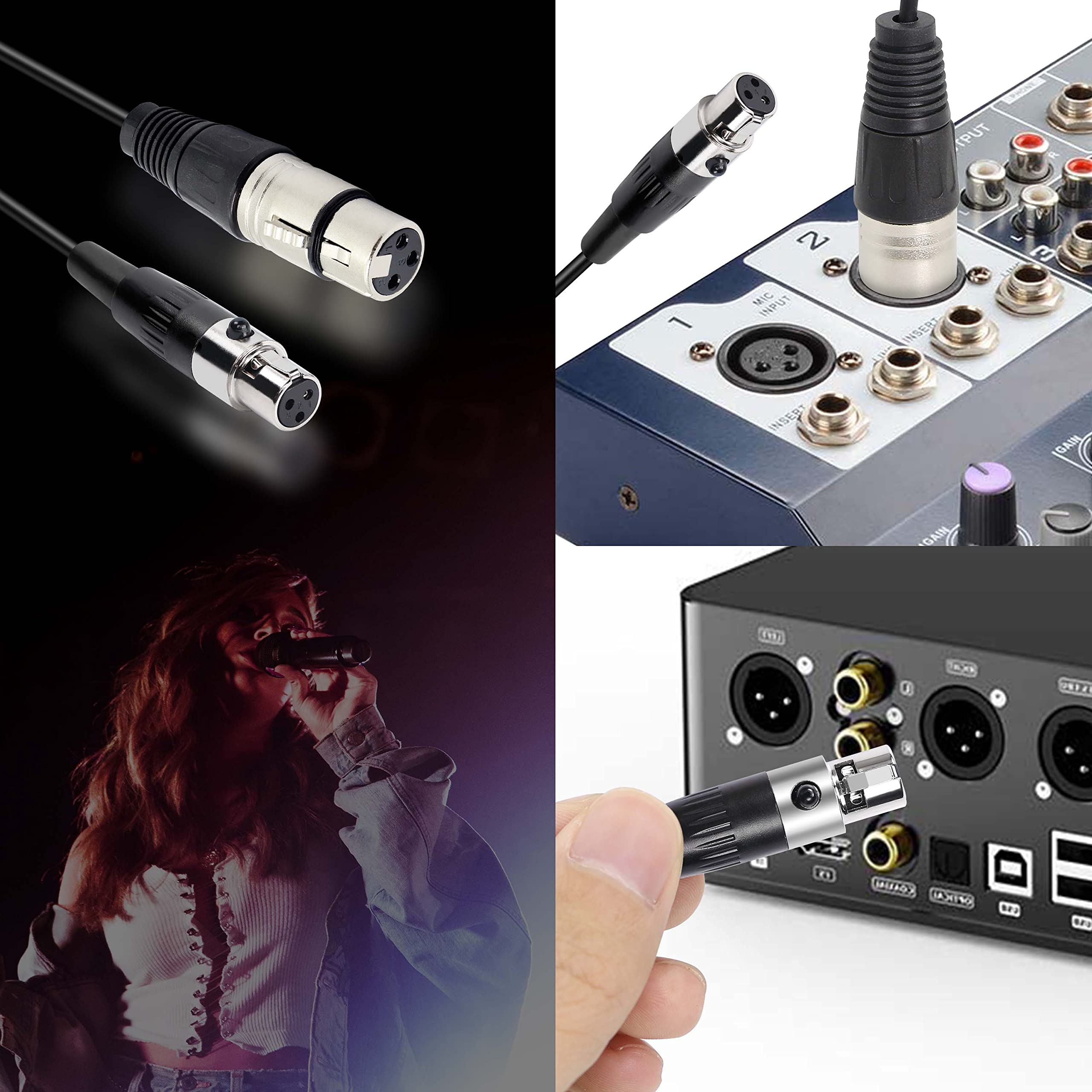 Xmsjsiy Mini Female Xlr To Xlr Female Audio Cable Adapter 3 Pin Xlr To Mini 3 Pin Xlr Microphone Cable Wire For Lavalier Mic Cam