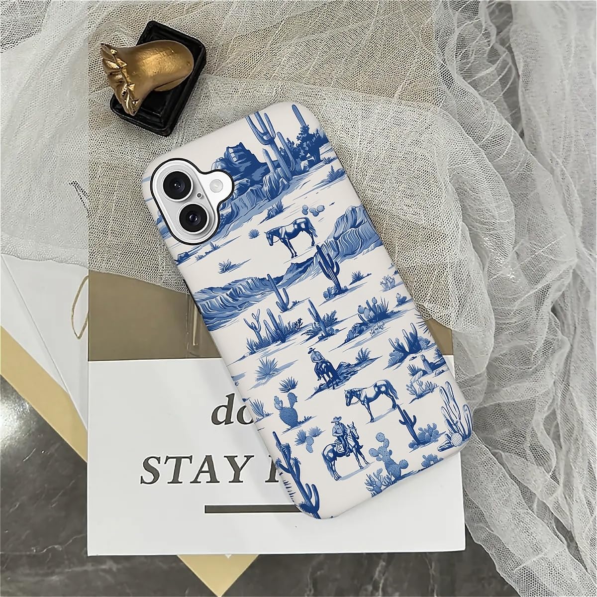 Fkbrcl4U For Iphone 16 Plus Case, Hybrid 2-Layer Silicone Protective Matte Case For Girl Women Western Cowboy Horse Cow Desert C