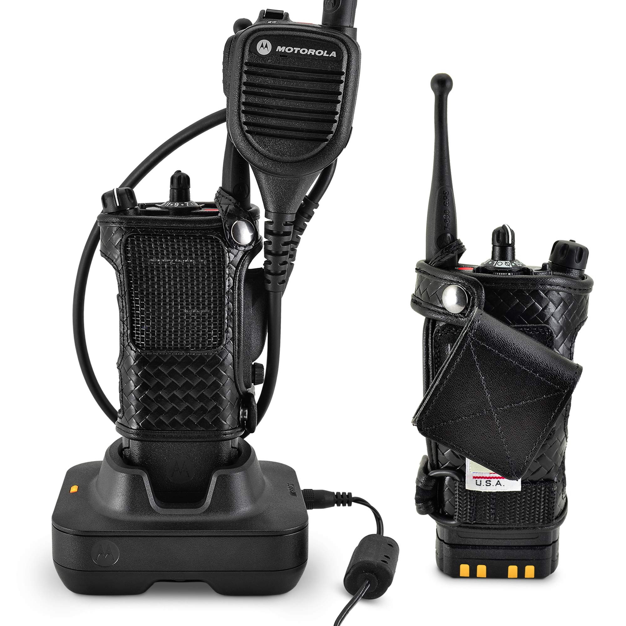 Turtleback Radio Holster For Motorola Apx6000   Durable Basket Weave Leather Radio Holster With Heavy Duty Ratcheting 2.25'' Bel