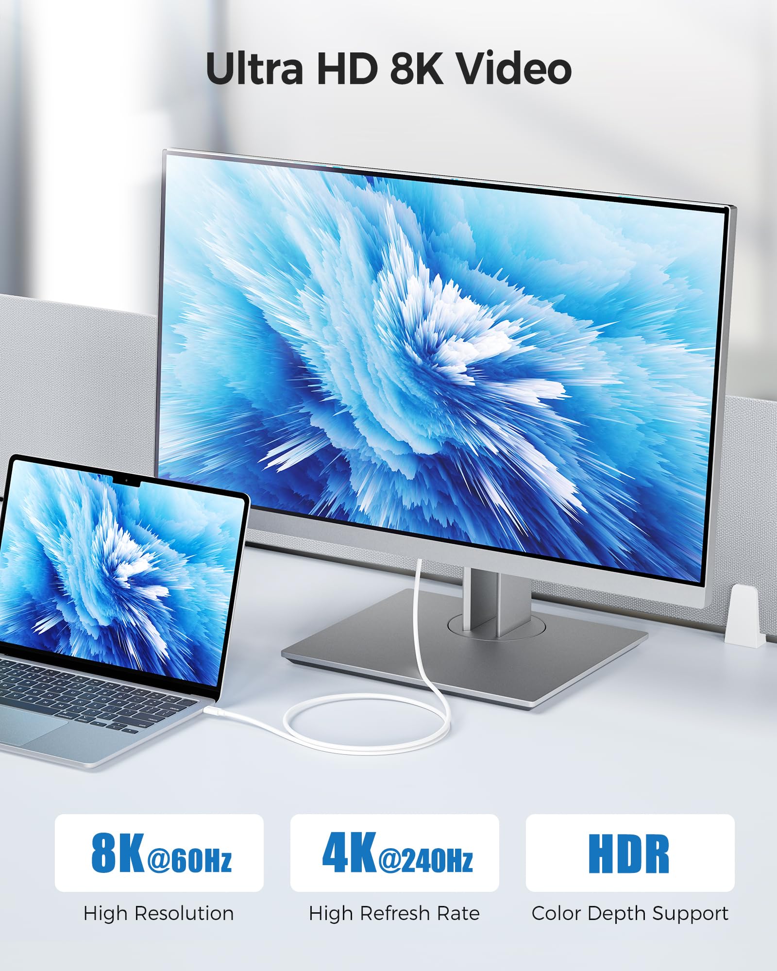 Cable Matters [Intel Certified] 40Gbps Thunderbolt 4 Cable 3.3ft with 8K Video and 240W Charging in White   1m, Compatible with USB4, Thunderbolt 3 Cable and USB C