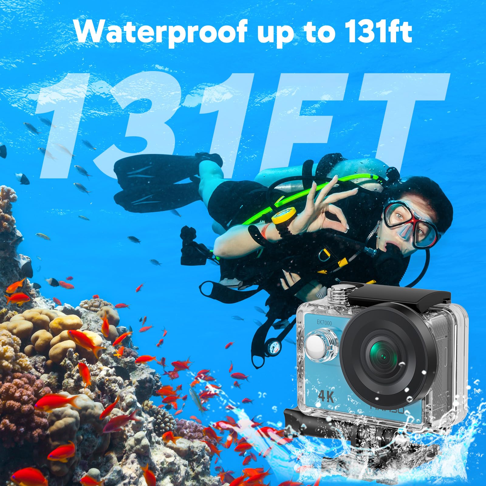 Akaso Ek7000 4K30Fps 20Mp Wifi Action Camera With Eis Ultra Hd 131Ft Waterproof Underwater Camera Remote Control 4X Zoom Support