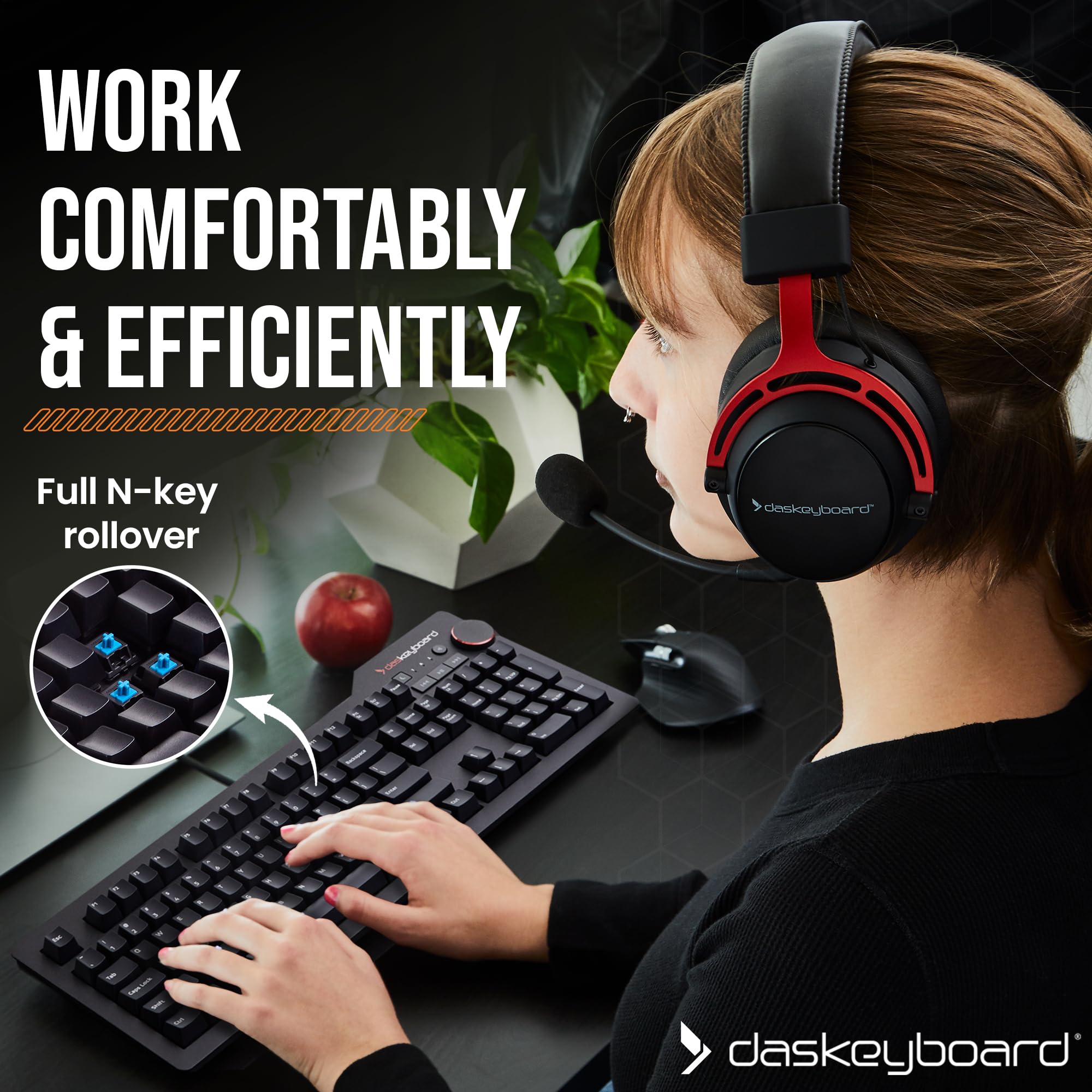 Das Keyboard 4 Professional Wired Mechanical Keyboard, Cherry Mx Blue Mechanical Switches, 2 Port Usb 3.0 Hub, Volume Knob, Aluminum Top (104 Keys, Black)