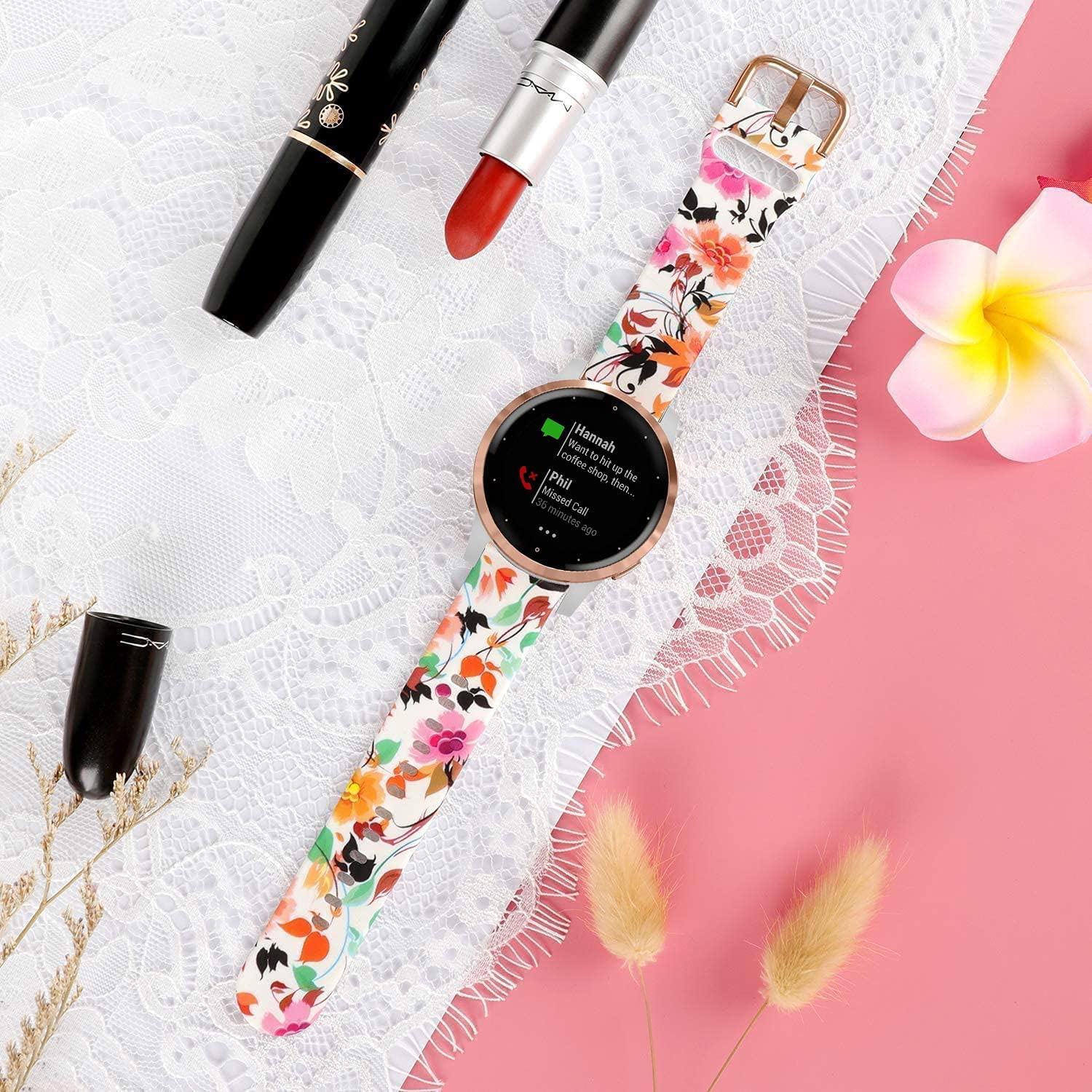 Vicrior Bands Compatible With Garmin Vivoactive 4S 40Mm / Venu 2S Smart Watch, 18Mm Quick Release Soft Silicone Fadeless Pattern Printed Floral Replacement Band For Garmin Vivomove 3S, Flower