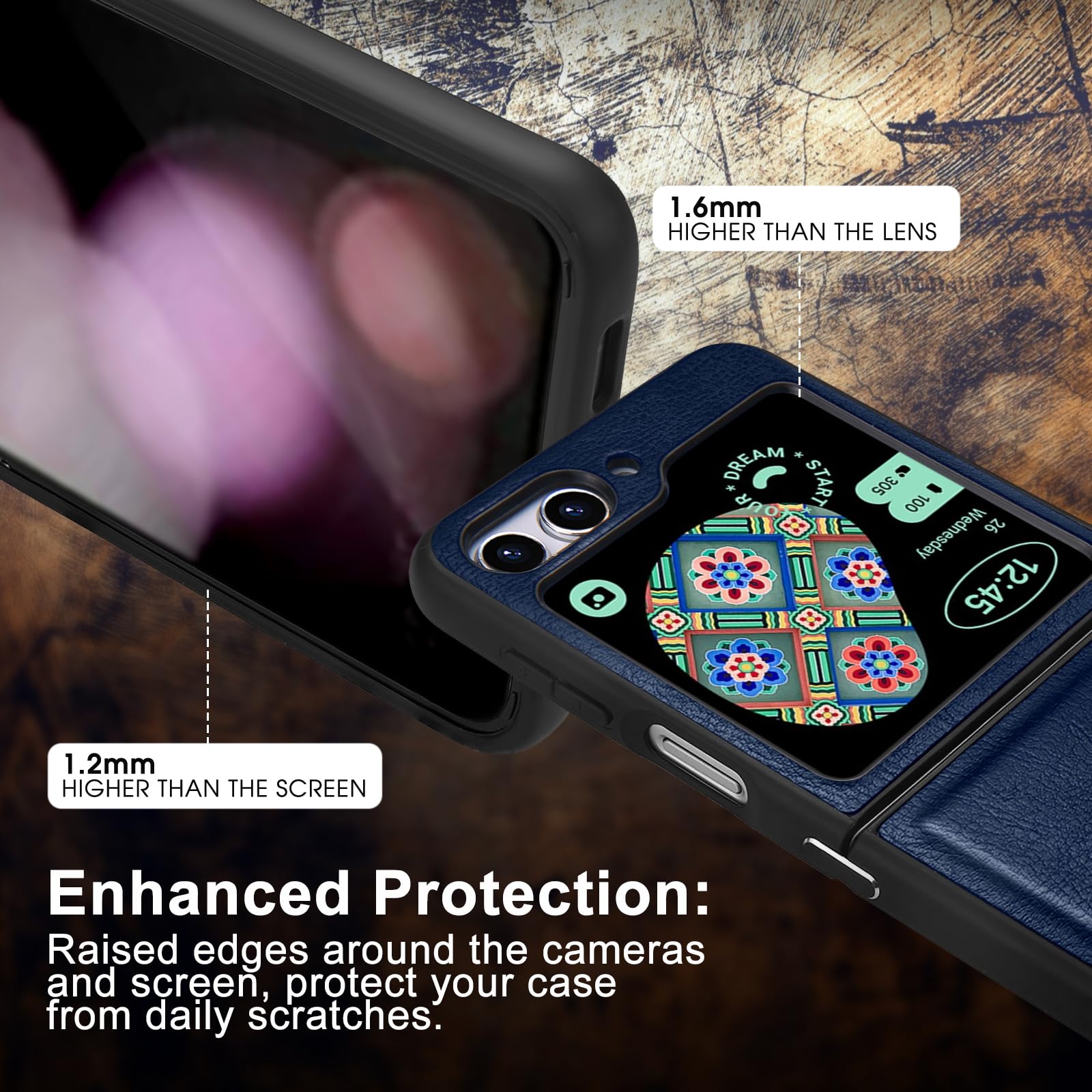 Belemay For Samsung Galaxy Z Flip 5 Case Genuine Leather+Soft Tpu Bumper Protective Slim Fit Shockproof Thin Samsung Z Flip5 Pho