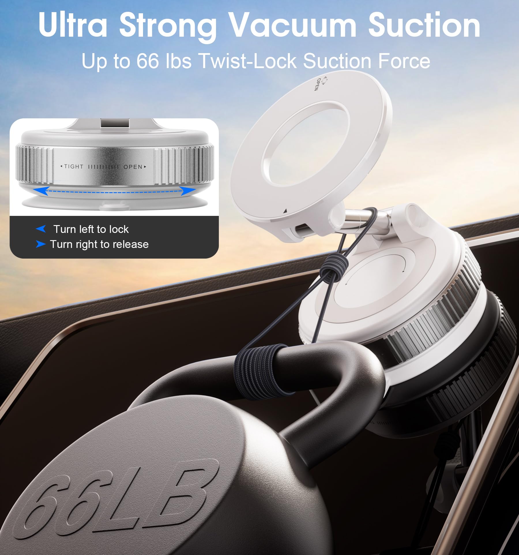 Reokily Strong Magnetic Car Phone Holder For Magsafe Ultra Vacuum Suction Cup Phone Mount 360 Cell Phone Holders For Your Car Ac