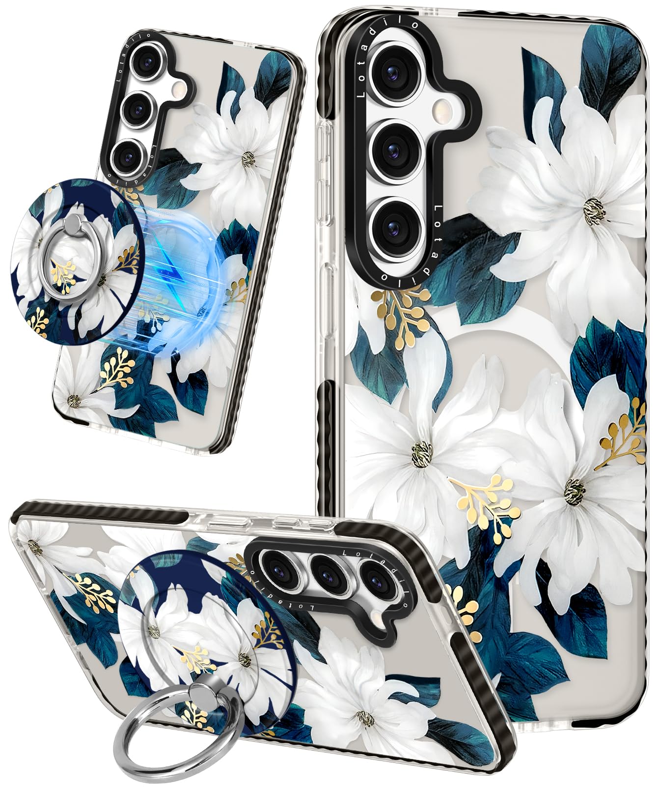 Lotadilo Cute Case for Samsung Galaxy S25 Edge for Women Girls - Funny Blue Flower Design Compatible with Magsafe Magnetic Ring 