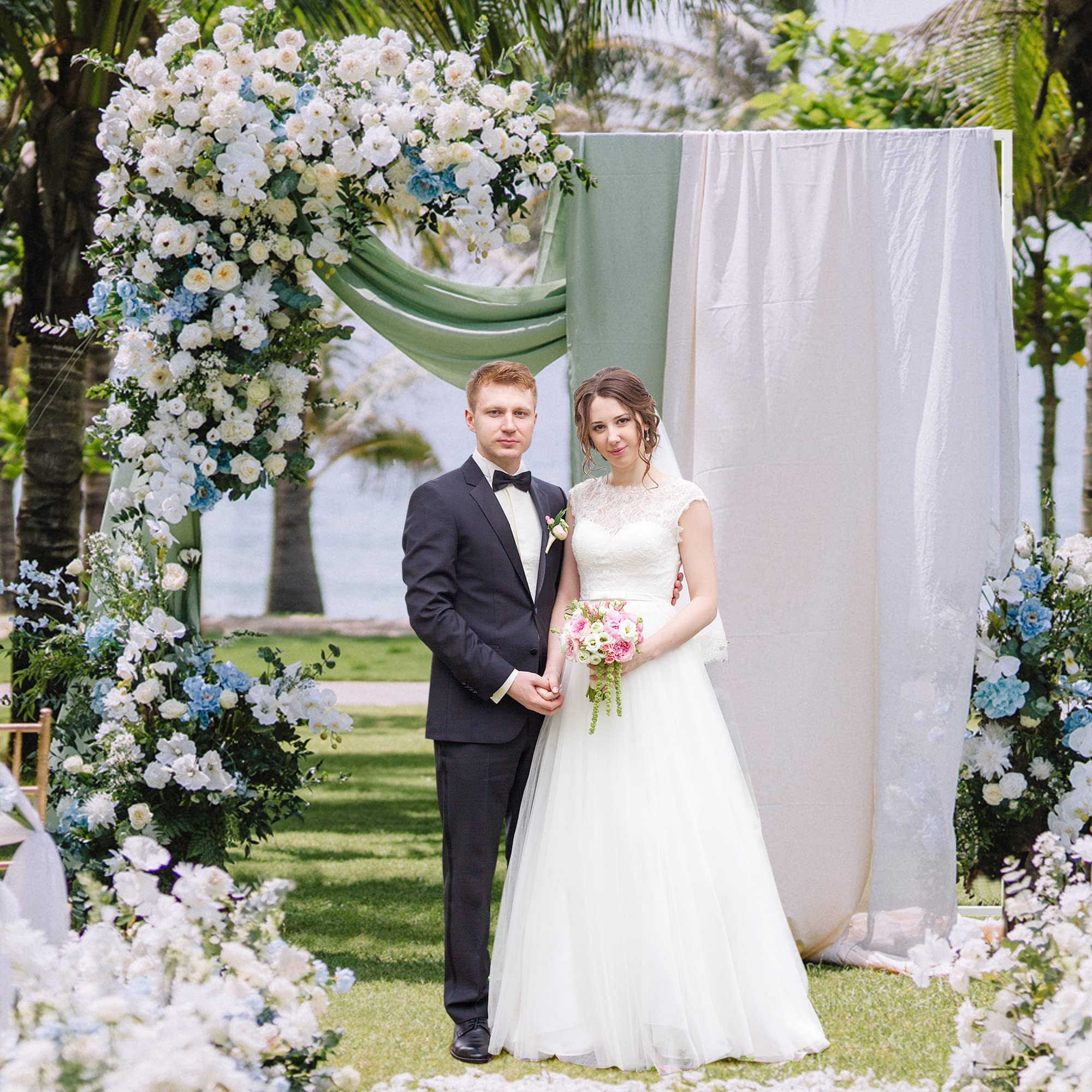 Heavy Duty Backdrop Stand 8Ft X 8Ft White Pipe And Drape Backdrop Stand Kit Adjustable Metal Backdrop Sand For Wedding Photoboot