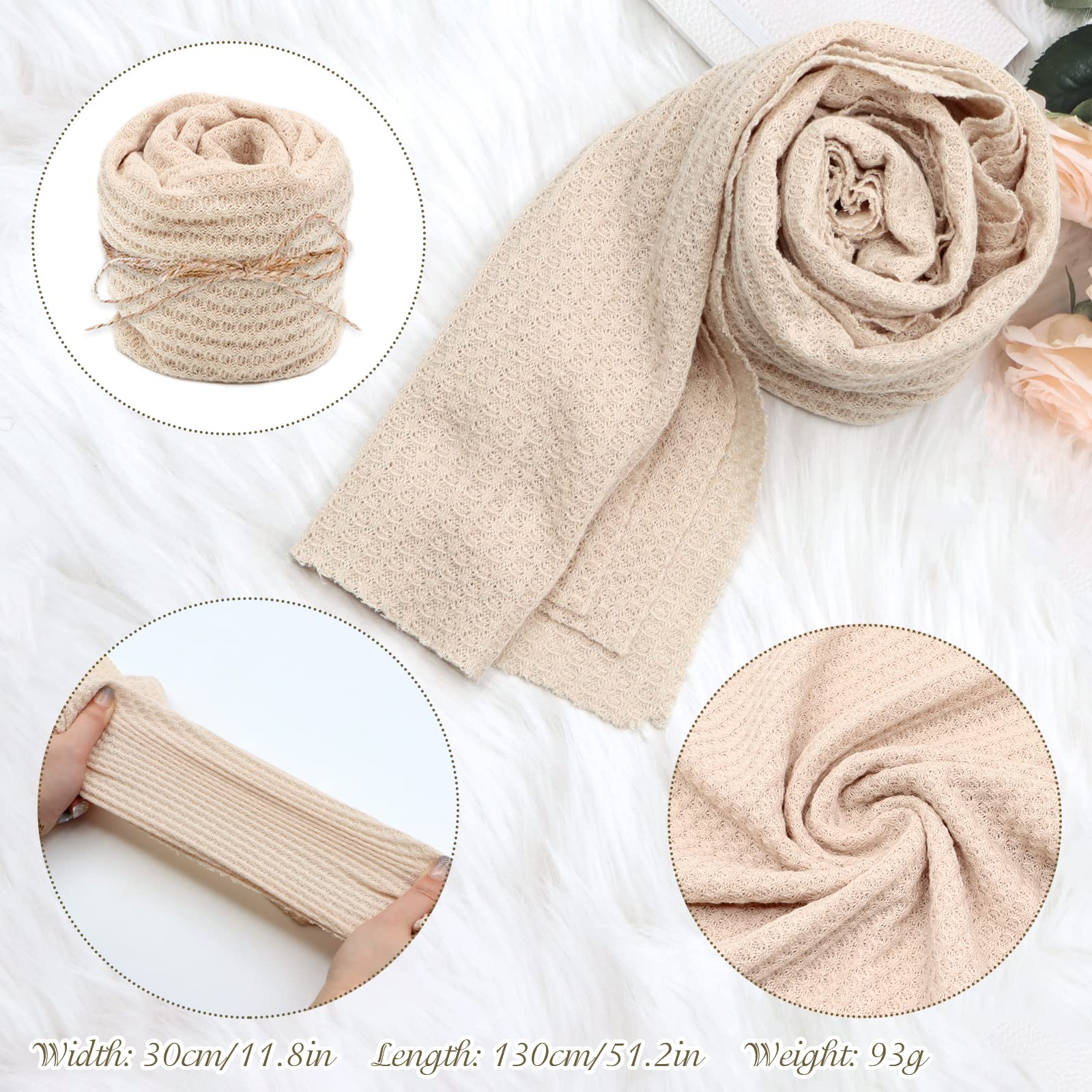 Spokki 3 Pcs Newborn Photography Props Outfits Set, Knitted Blanket For Baby Photo Props, Beige Elastic Wrap For Photoshoot, Flo