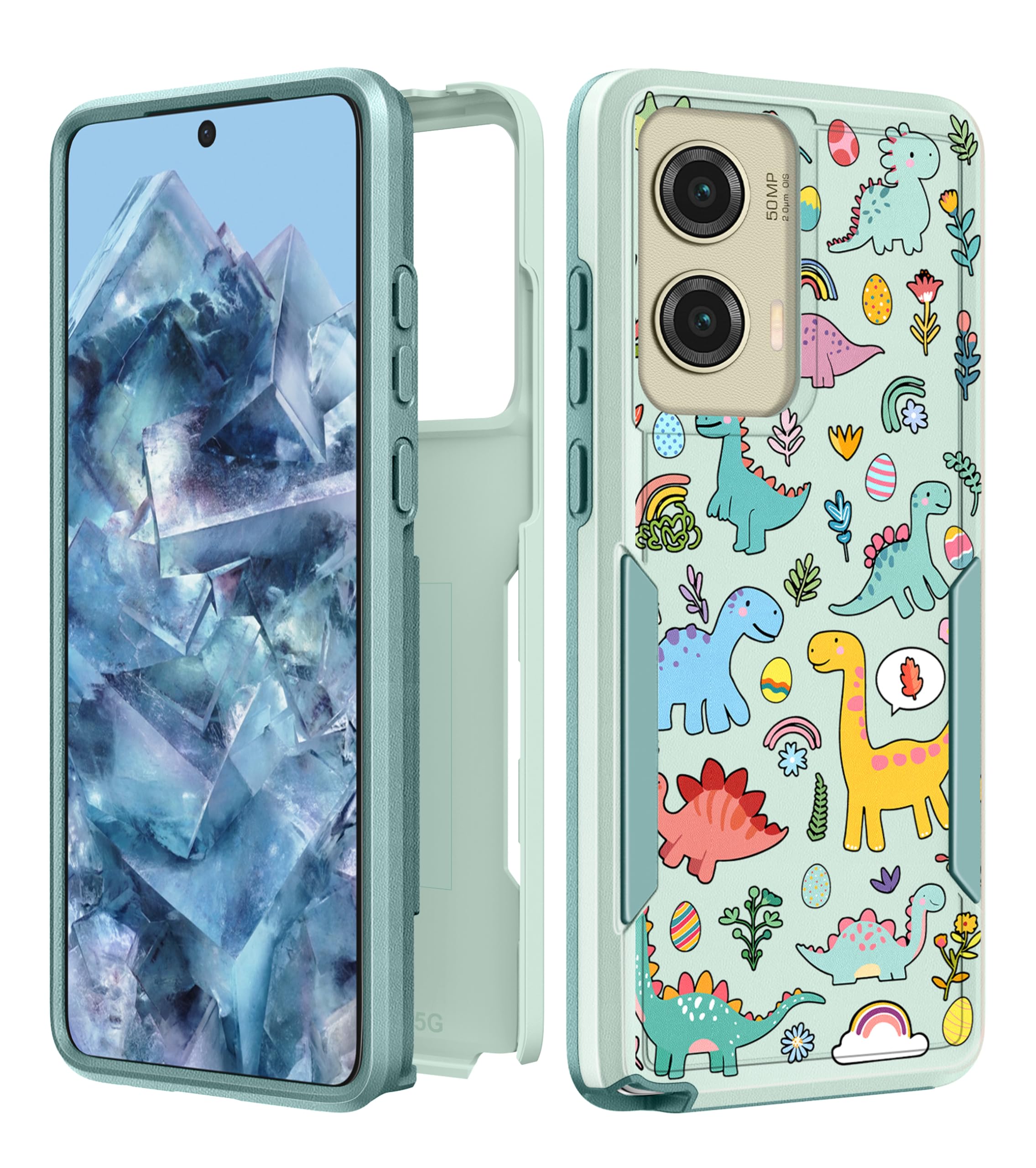 Plakill for Moto G Stylus 5G 2024 Case Women - Cute Girls Phone Cover Girly Kawaii Aesthetic Design Dinosaurs Heavy Duty Protect