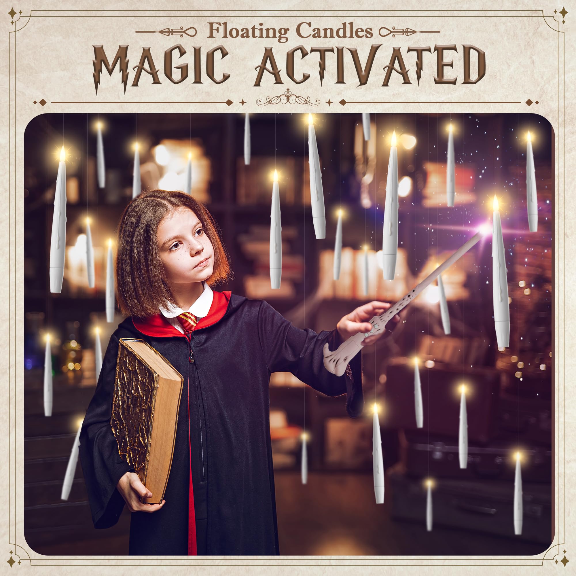 Joione Floating Candles With Wand, 12 Pack Halloween Flameless Candles Magic Hanging Taper Candles With Wand Remote, Battery Ope