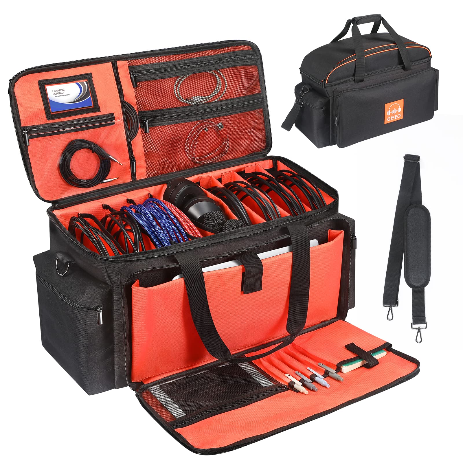 Orange Large Dj Cable File Bag   Gear Storage Organizer With Detachable Padded Bottom And Dividers, Travel Gig Bag For Cords, So