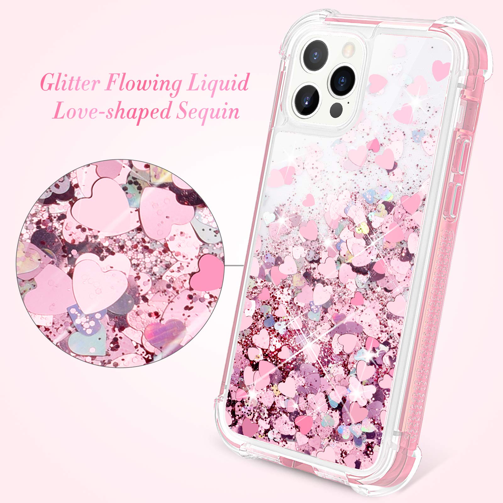 Caka For Iphone 12 Pro Max Case Glitter For Women Girls Full Body Bling Liquid Sparkle Fashion Flowing Quicksand Bumper Clear Pr