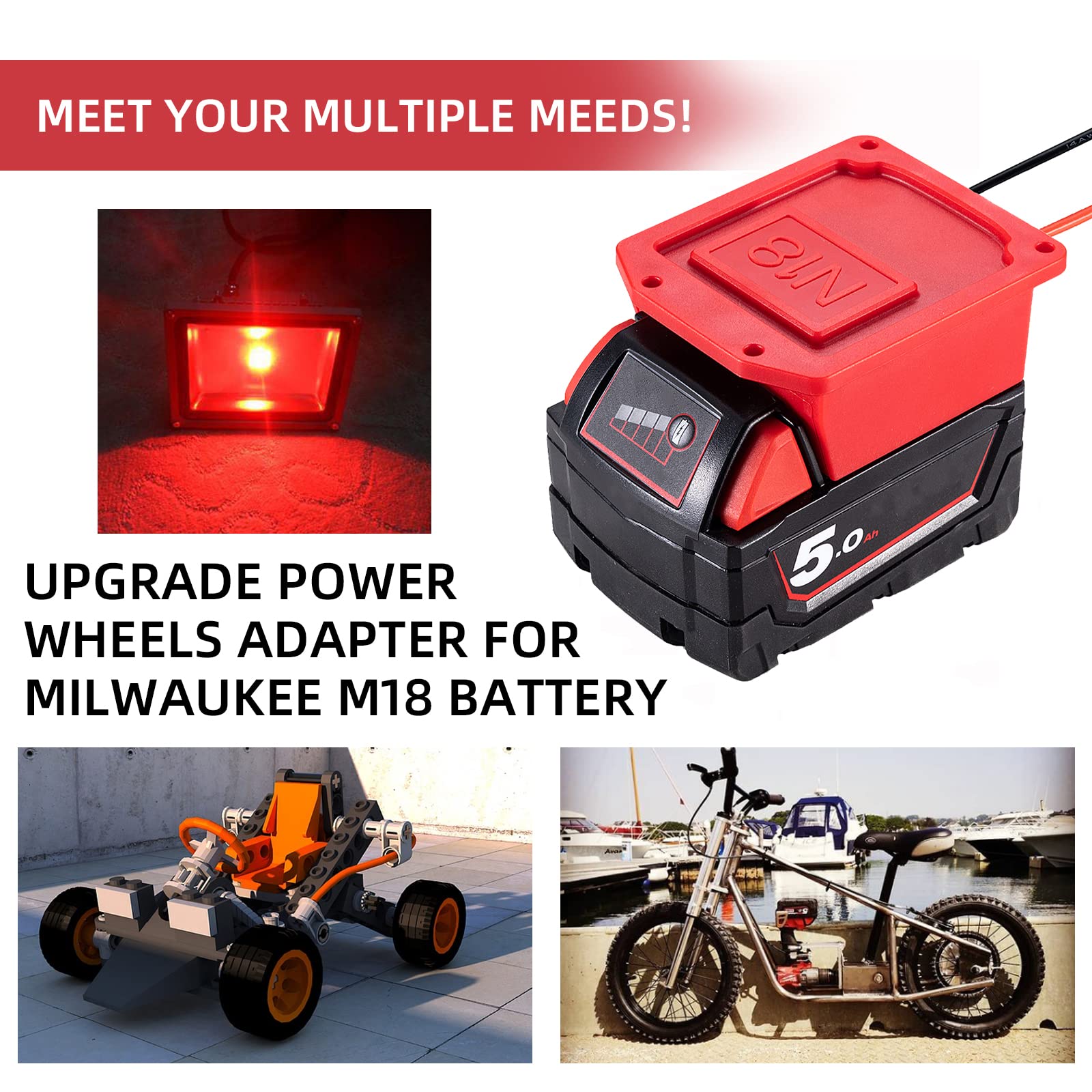 Power Wheel Adapter For Milwaukee 18V Lithium Battery Adapter With Fuse & Wire Terminal,14 Gauge Wire Power Convertor For Diy Rc