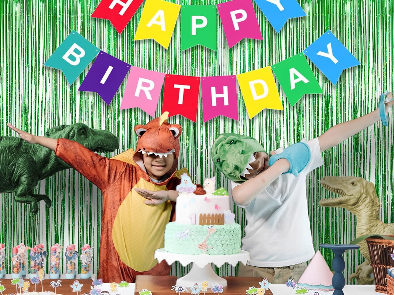 Braveshine Green Metallic Tinsel Foil Fringe Curtains   2 Pack 3.2 X 8.2 Ft Metallic Photo Backdrop For Graduates Theme/St Patri