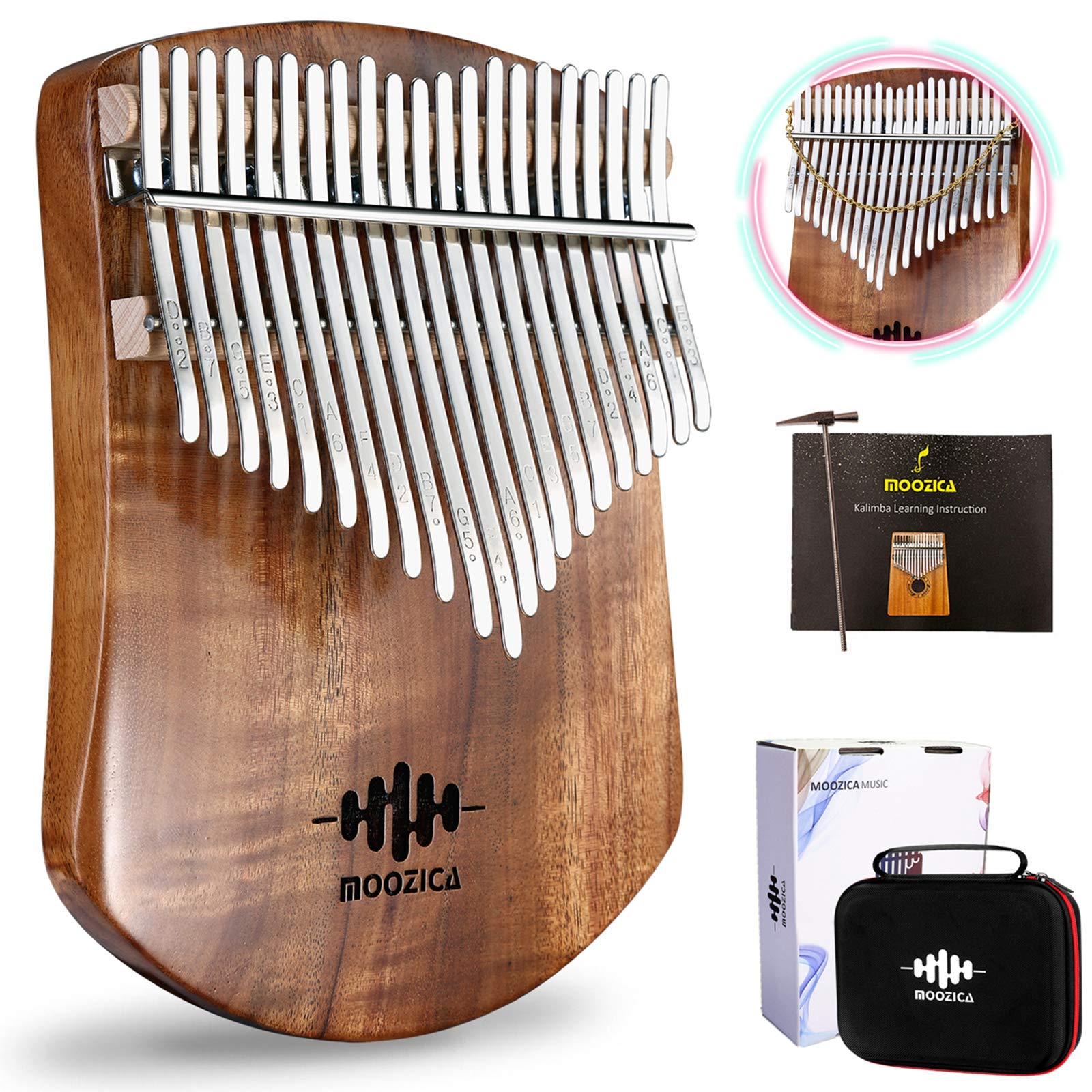 Moozica 21 Keys Solid Koa Kalimba Thumb Piano, Single Solid Wood Flat Board Professional Kalimba Marimba With Learning Instructi