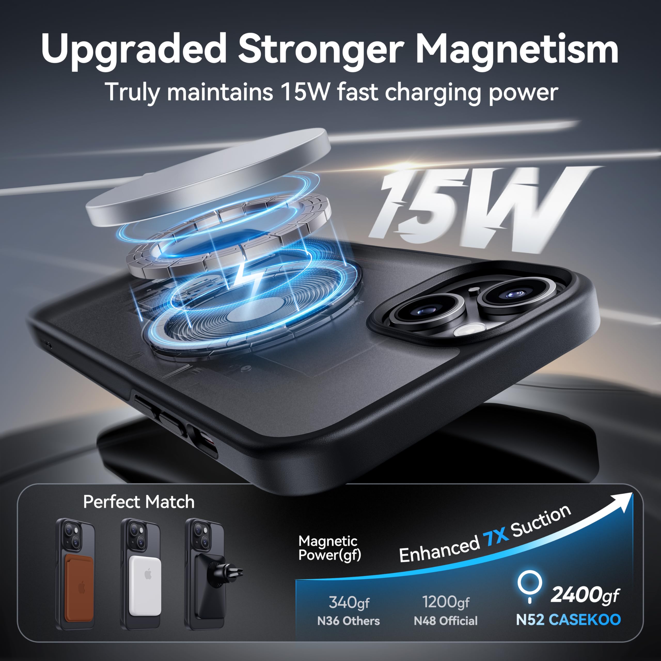 Casekoo Patented 360 Spin Magnetic Stand For Iphone 15 Case [Military Drop Protection] [Compatible With Magsafe] Shockproof Matt