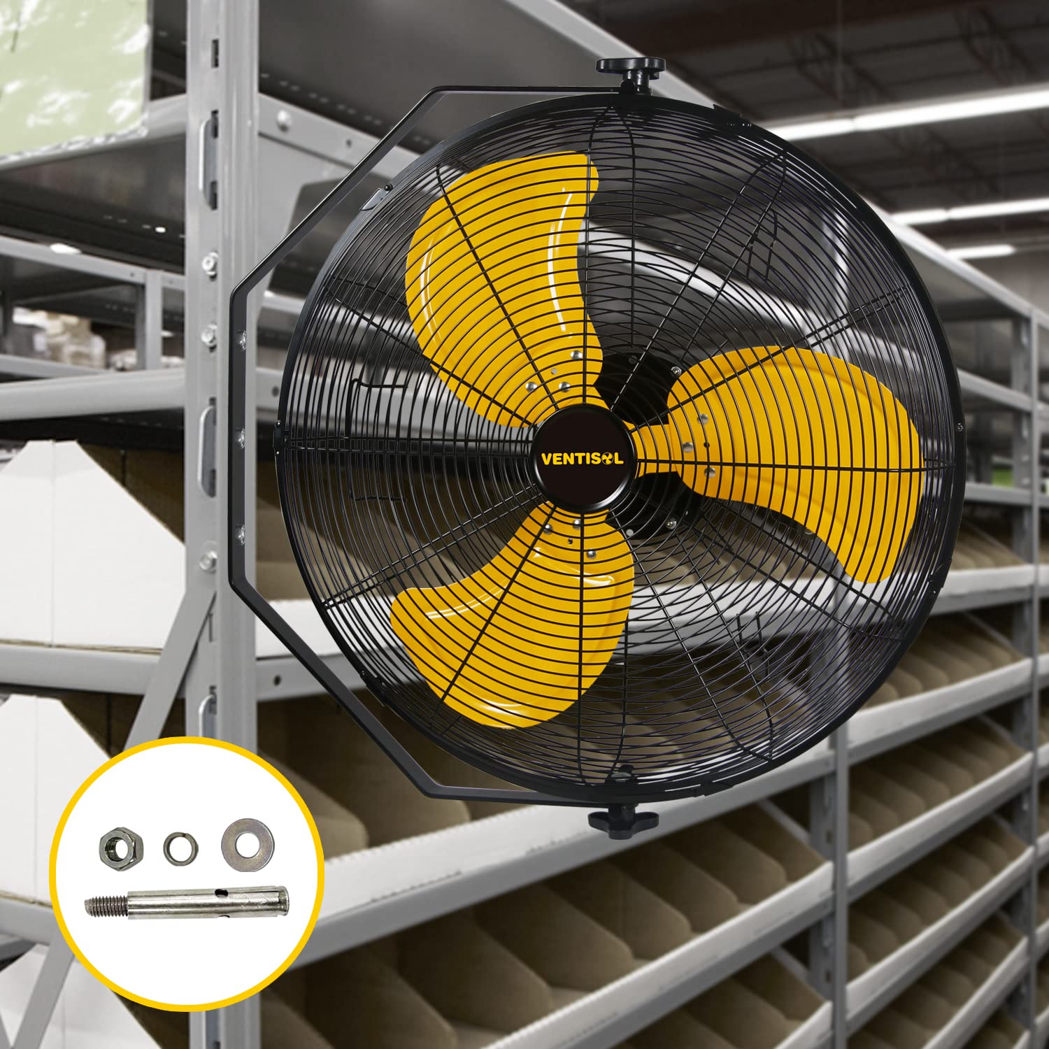 Ventisol 20 Inch High Velocity Metal Wall Fan 4650Cfm Wall Mounted Fan Heavy Duty Tilting Wall Fan Full Sealed Motor 3 Speeds Pa