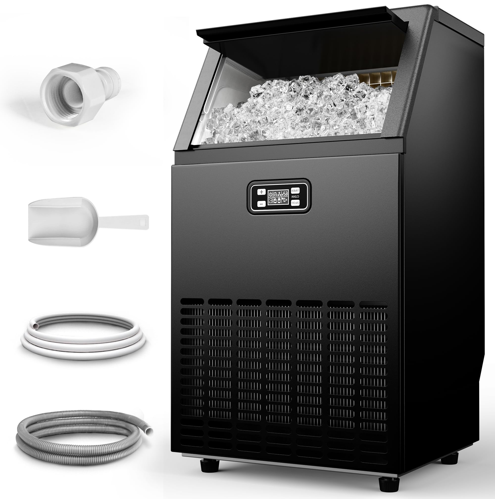 ICEVIVAL Commercial Ice Maker, Producing 100 Lbs/Day, 45 Cubes in 15 Minutes, Under Counter Ice Maker with 33 Lbs Storage, Self-