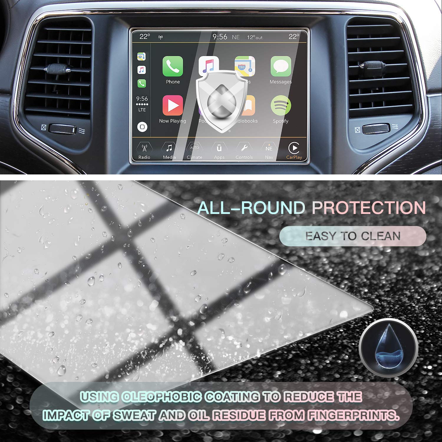 Cdefg Car Touchscreen Navigation Touch Screen Protector For 2014 2018 Grand Cherokee Uconnect, Hd Clear Tempered Glass 9H Scratch Resistance (8.4In)