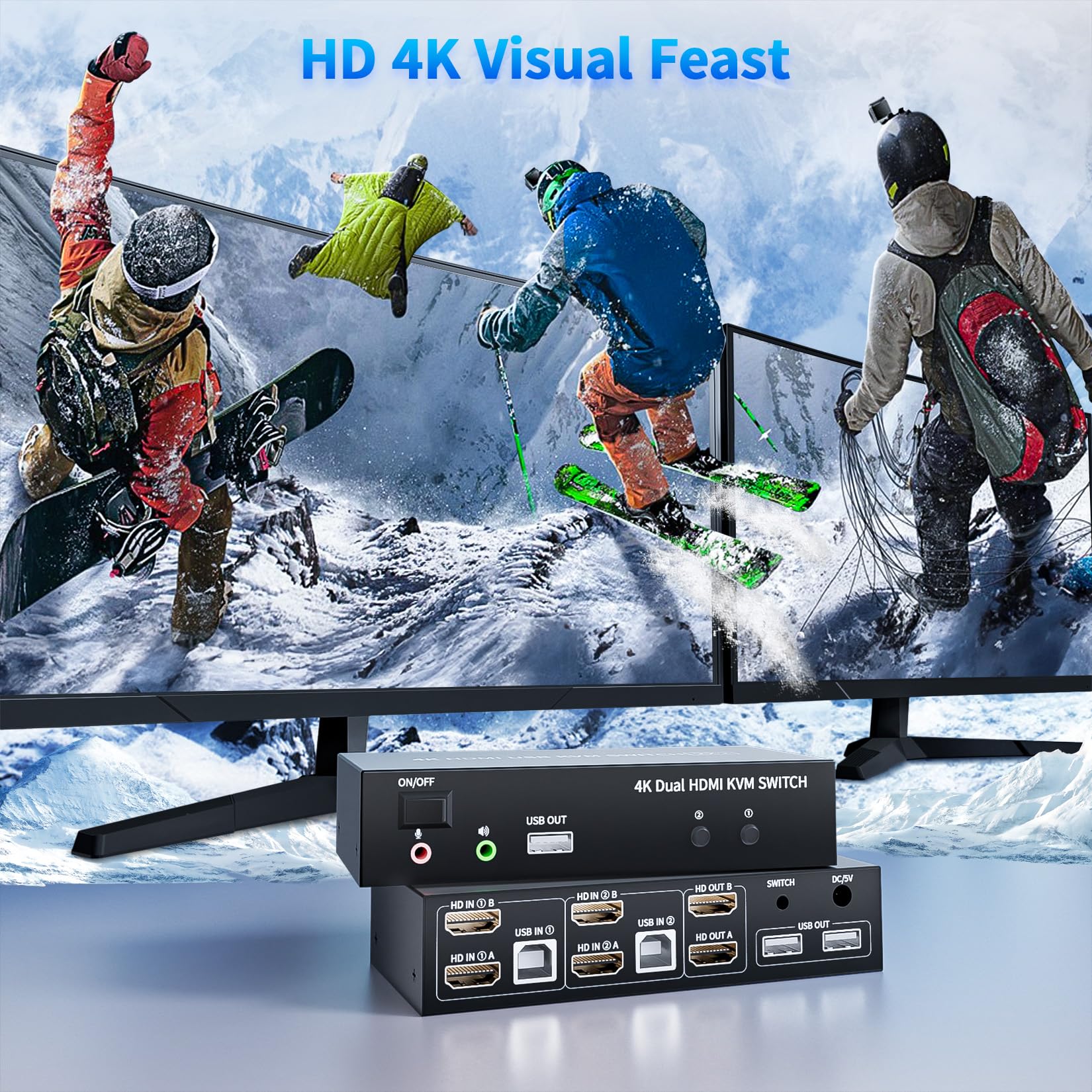 2 Ports Dual Monitor Kvm Switch, 4K@60Hz Kvm Switch 2 Monitors 2 Computers, Kvm Dual Monitor Hdmi Switcher 2X2 For 2 Computers S