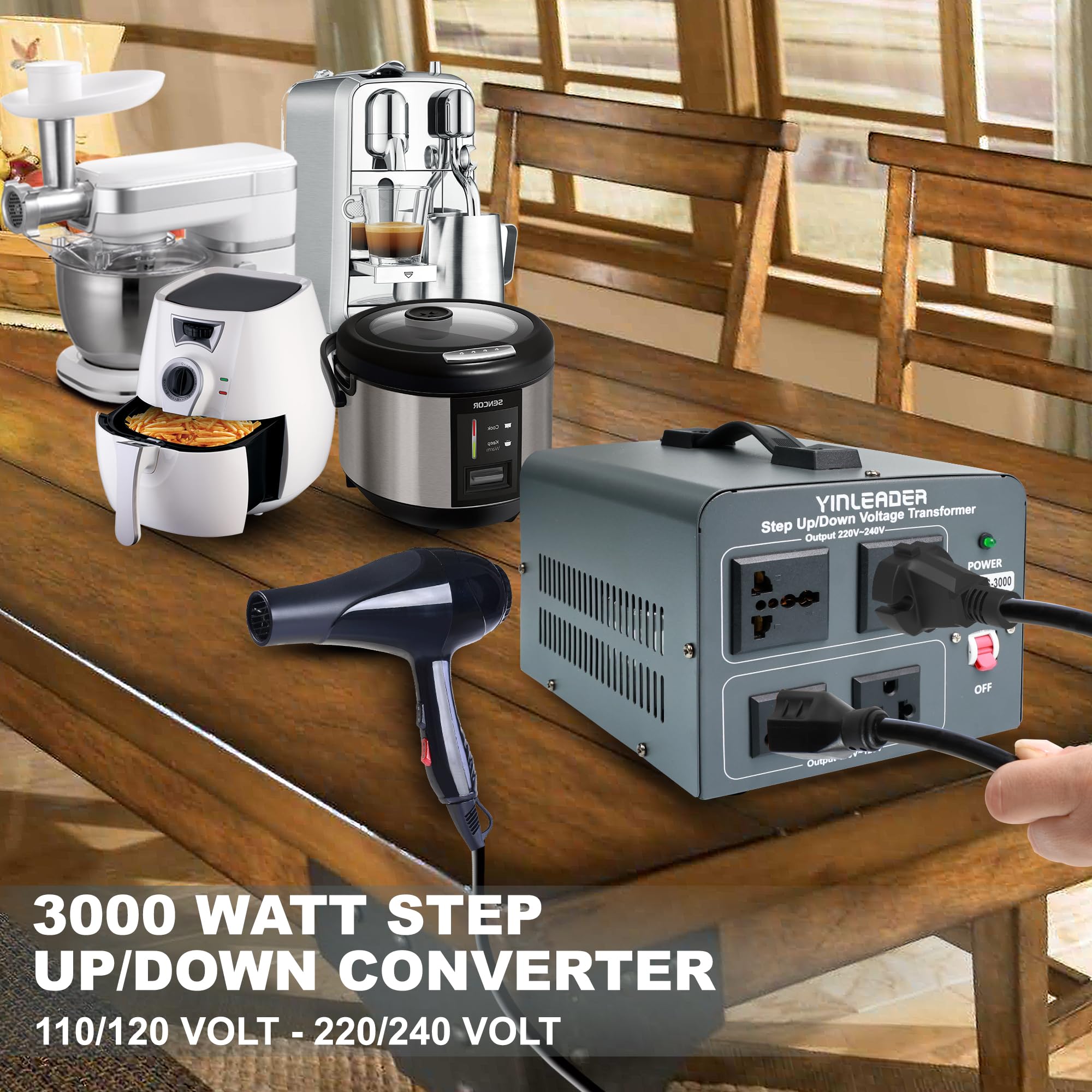 Yinleader Voltage Converter Transformer 3000W Step Up/Down Power Converter 110 120V To 220 240V/220 240V To 110 120V, With 2 Us