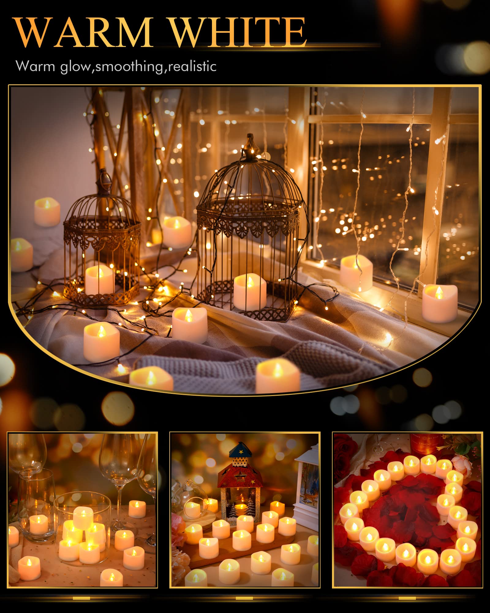 Hortsun 120 Pieces Flameless Tea Lights Candles Longer Battery Operated Votive Led Candles Flickering Romantic Tealights For Sea