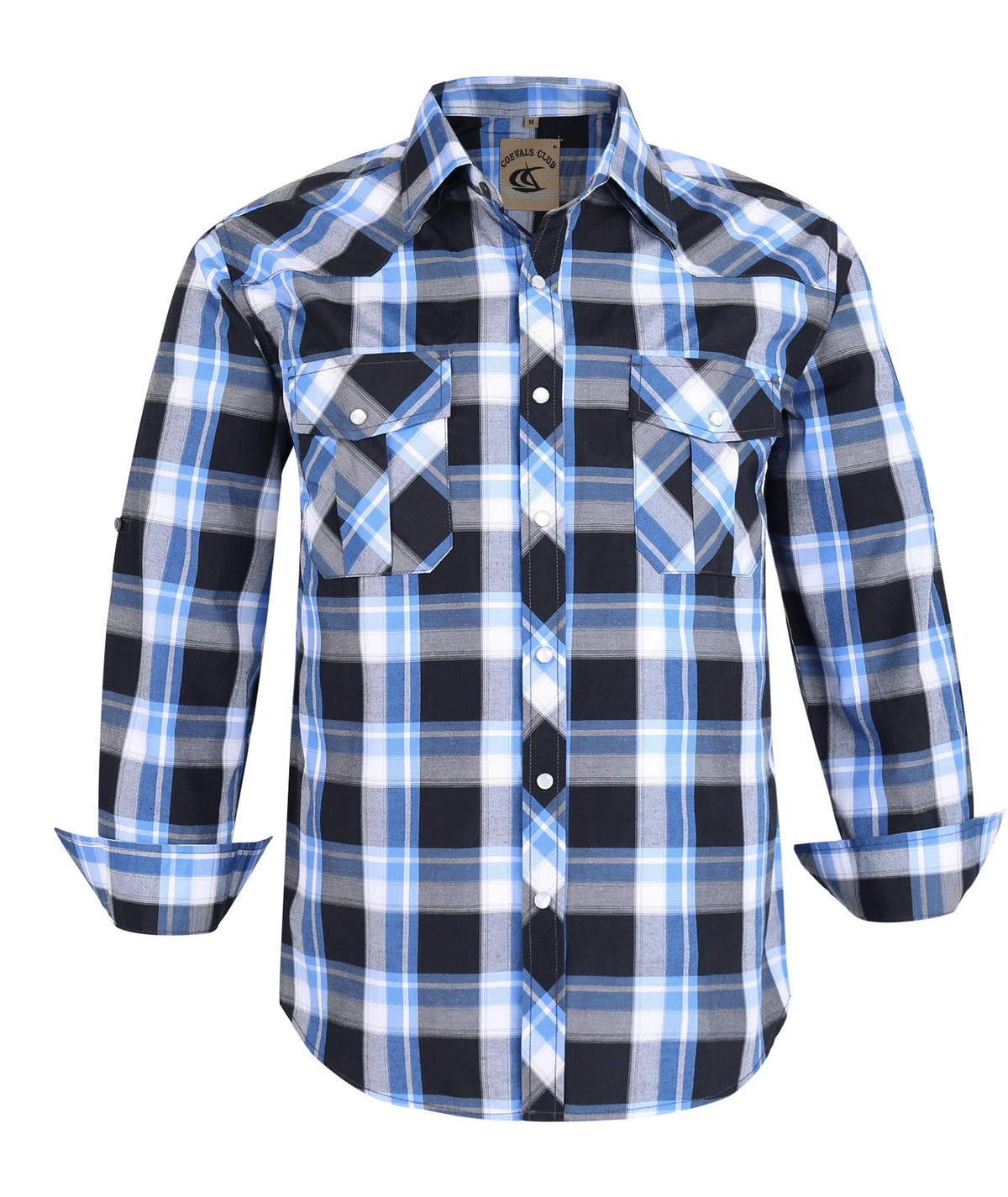 Coevals Club Mens Western Cowboy Long Sleeve Pearl Snap Casual Plaid Work Shirts (Black  Blue 19 M)