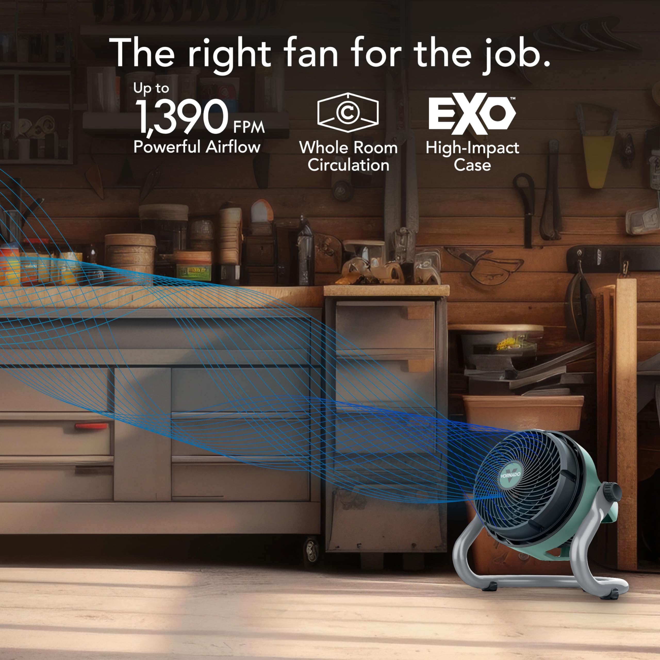 Vornado Exo61 Medium Heavy Duty Air Circulator, 3 Speed High Velocity Shop Fan With High Impact Case And 8 Ft Cord, Powerful Ind