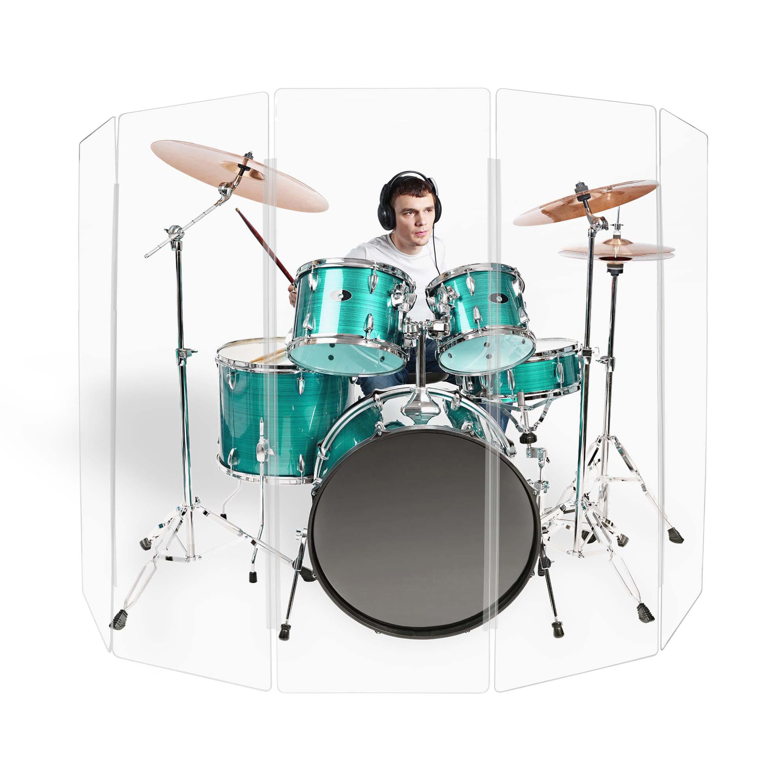 Pennzoni Drum Shield 6Ft W/Living Hinges, Comes W/ 5 Drum Panels, & Living Hinges, Premium Clear Acrylic Panels, Drum Screen